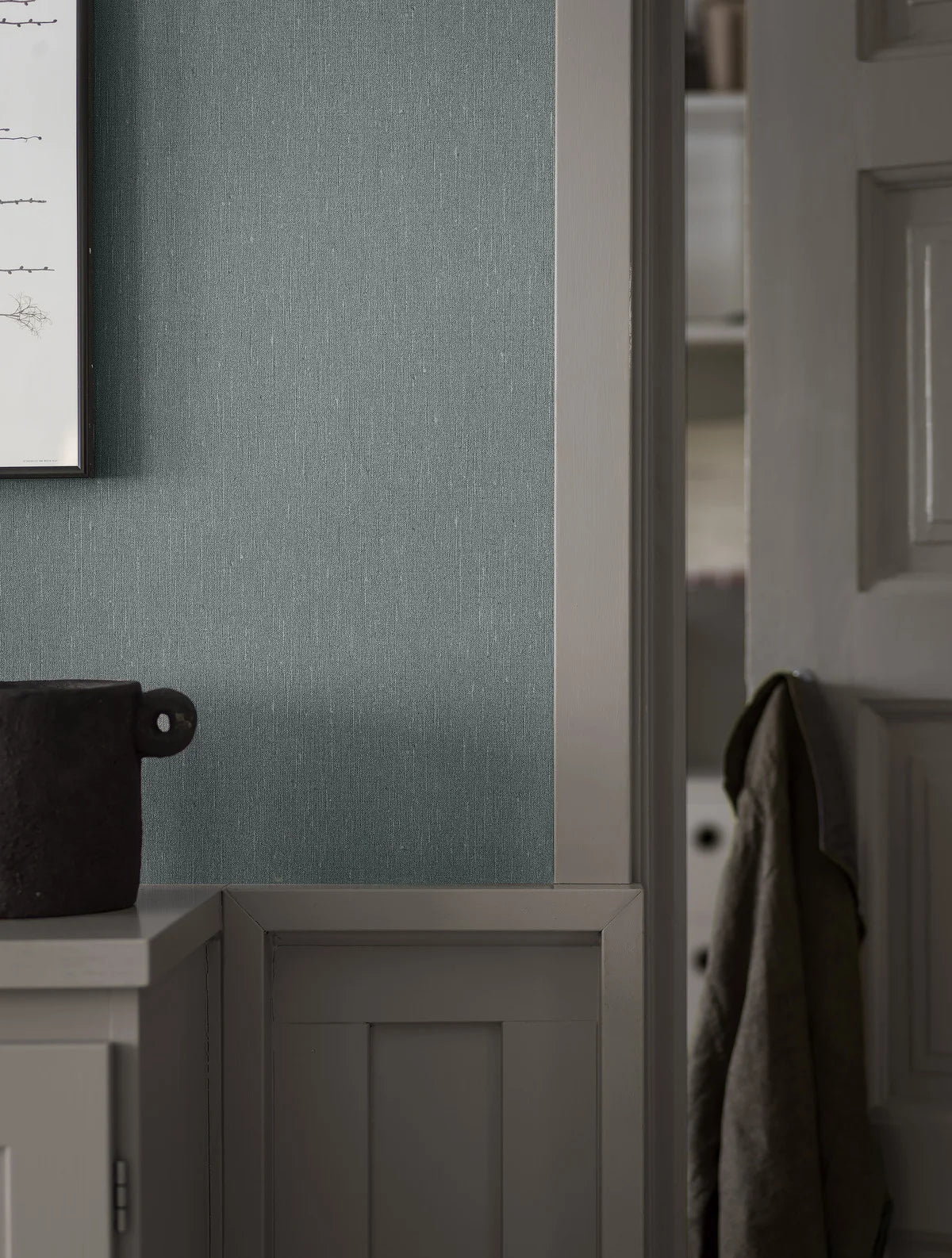 Structural wallpaper imitating linen LINEN - DUSTY DENIM muted blue