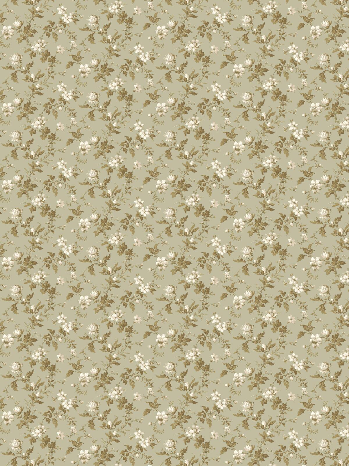 Non-woven paper wallpaper with a floral pattern BLOMSLINGA green with white