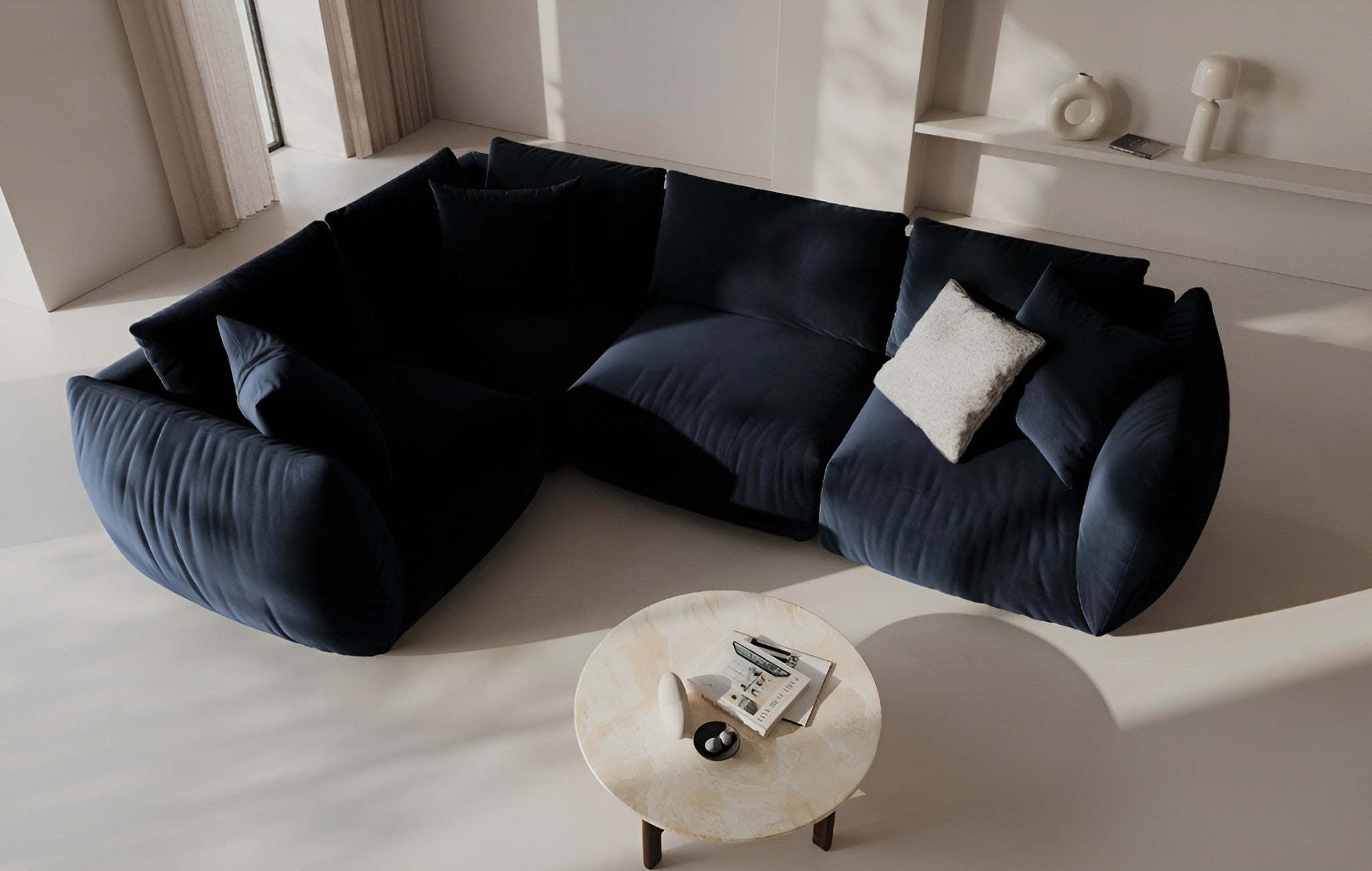 Velvet corner sofa for 4 people right-facing CHRIS royal blue
