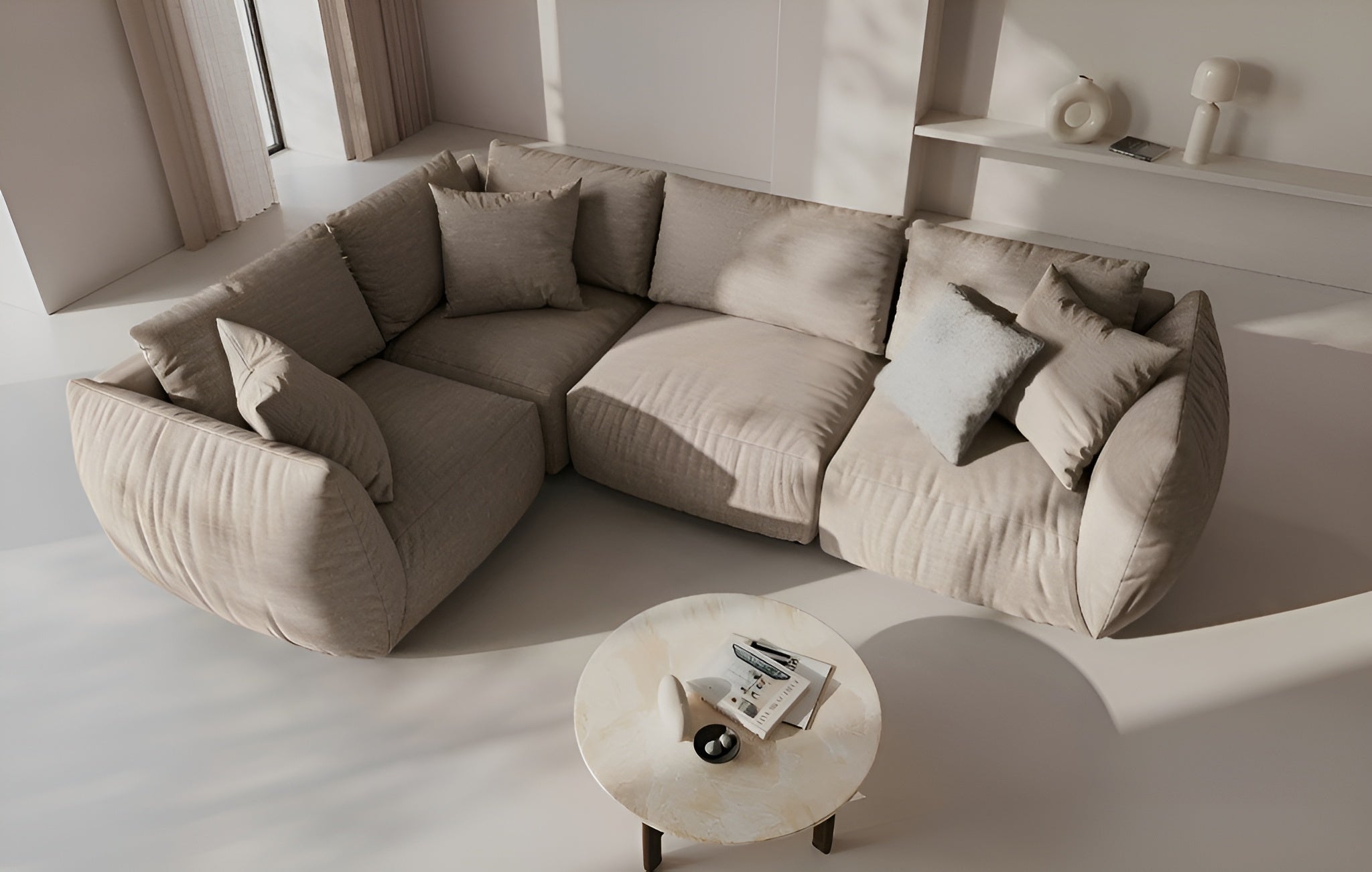 4-sitziger linker Ecksofa CHRIS sandfarbener Chenille