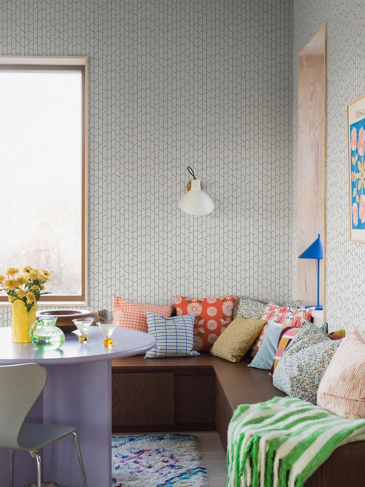 Non-woven paper wallpaper with geometric pattern ANGLE white