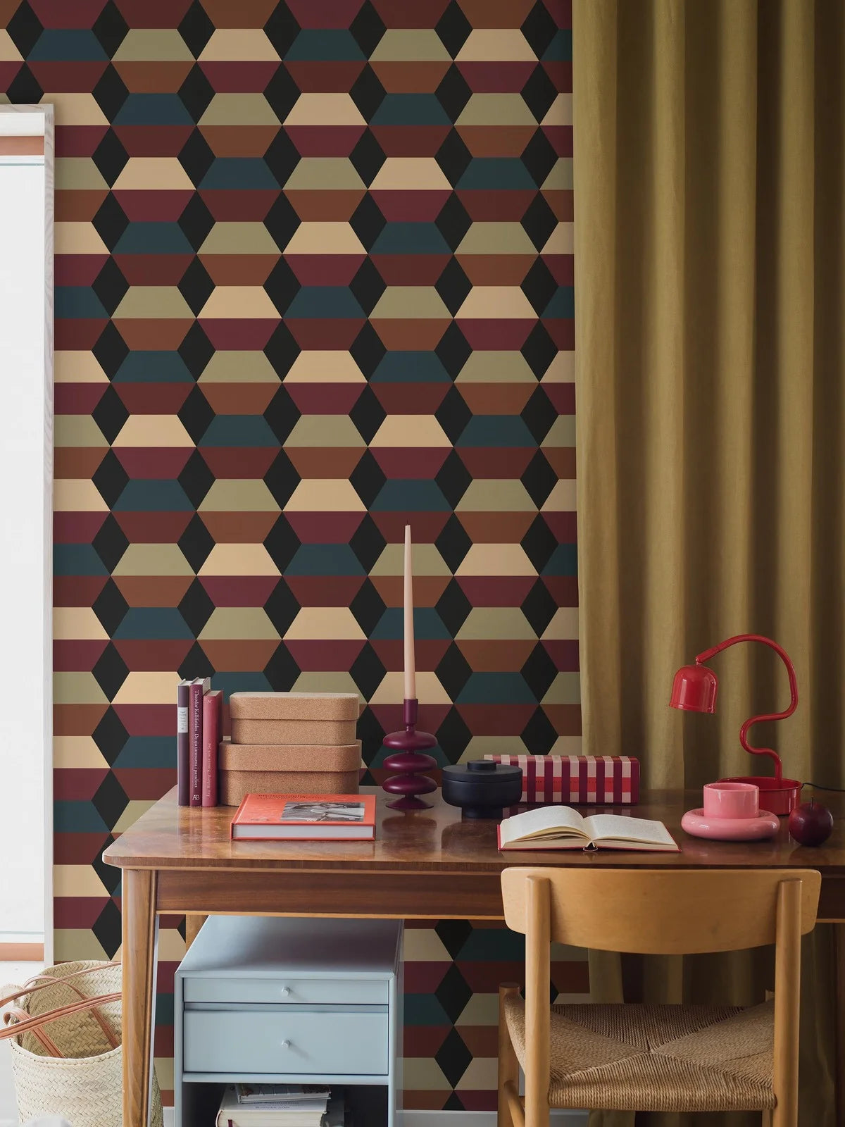 Non-woven paper wallpaper with geometric pattern PRISMA dark multicolored