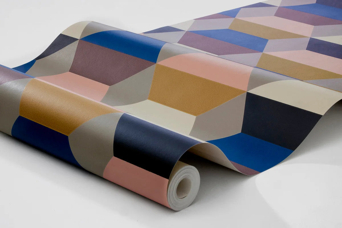 Non-woven paper wallpaper with a geometric pattern PRISMA light multicolored
