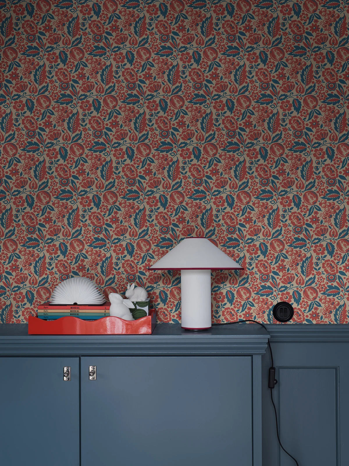 ELISE Red and Blue Floral Pattern Wallpaper