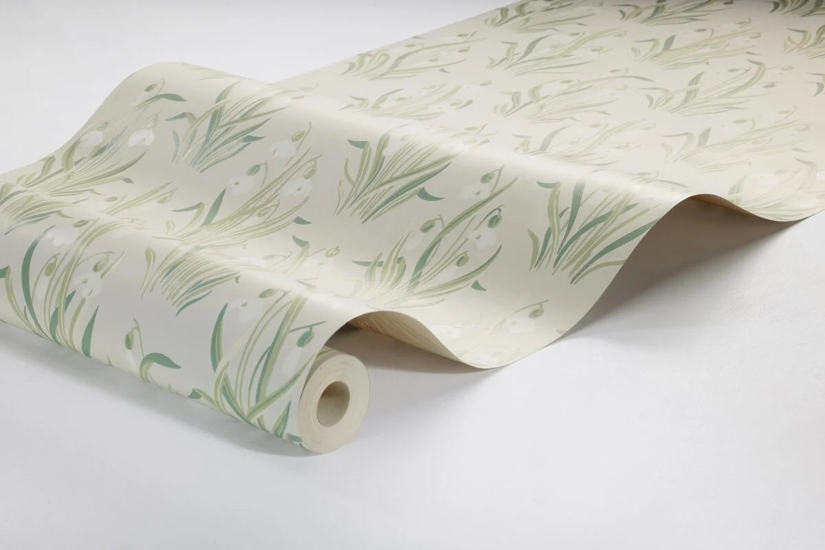 Beige floral pattern wallpaper SNODROPPE with green
