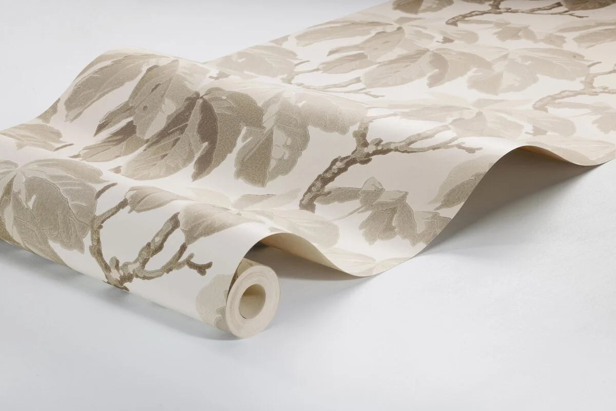KASTANJI White and Brown Leaf Pattern Wallpaper