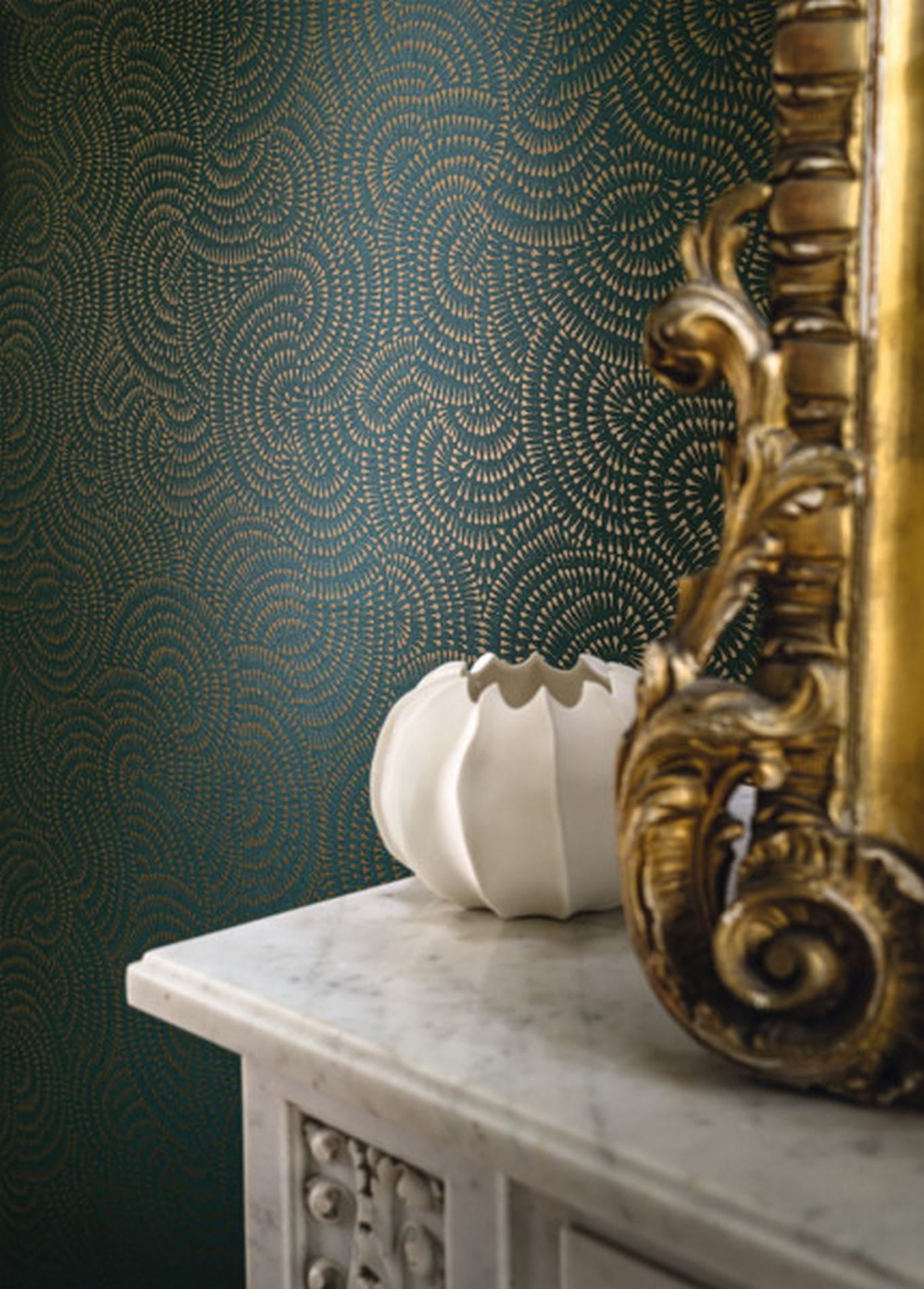 CASCADE Abstract Pattern Wallpaper - JASPE Dark Green