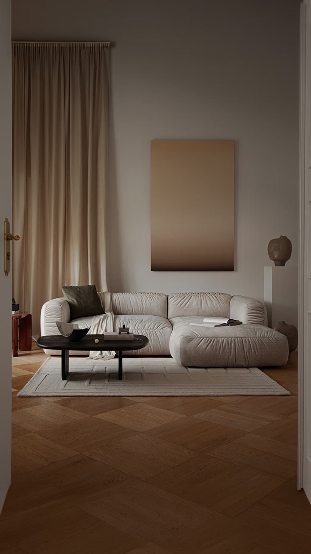 Symmetrical corner sofa MARTINA cappuccino boucle