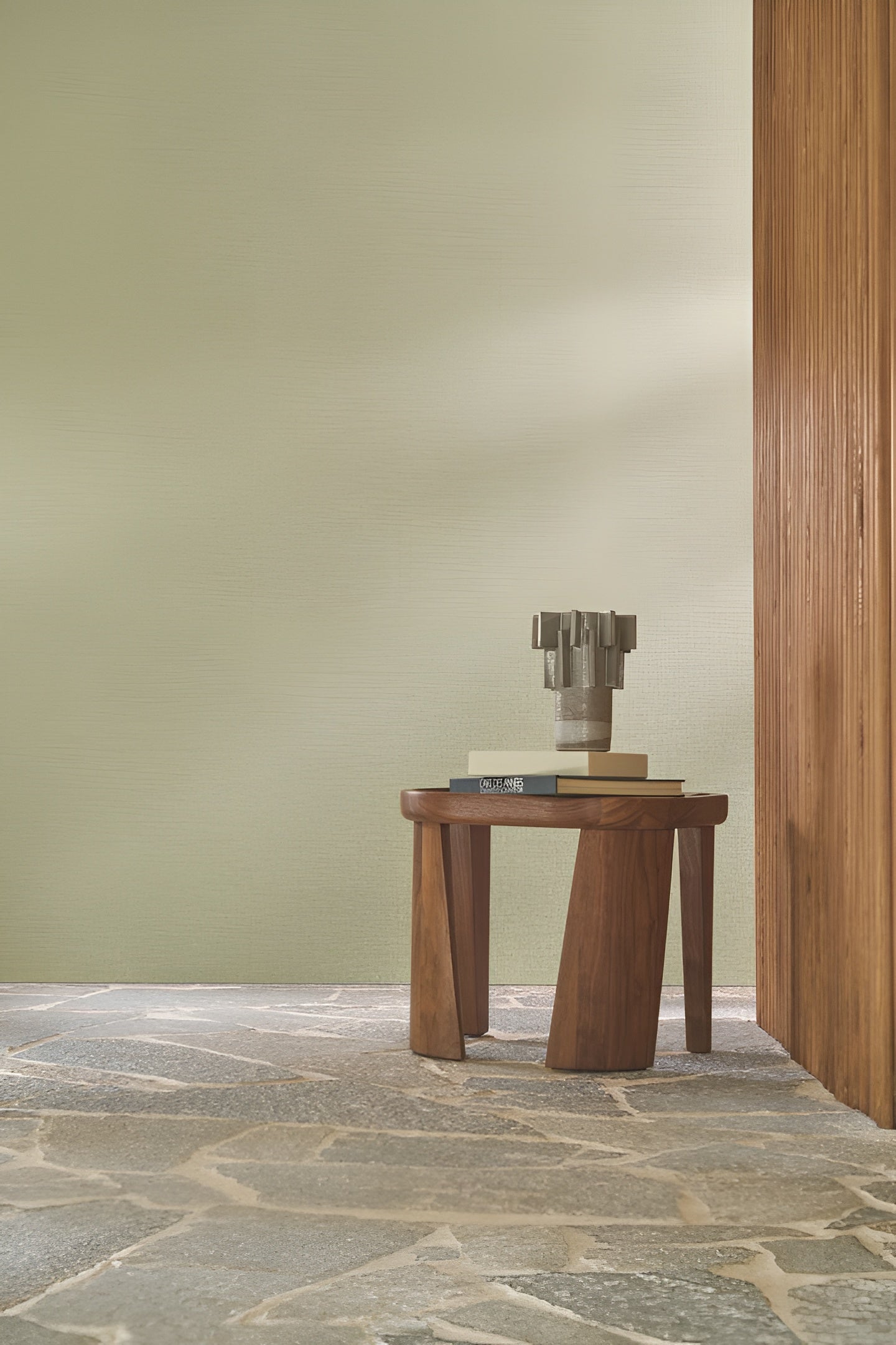 Structural vinyl wallpaper imitating linen canvas LINA - PISTACHIO yellow