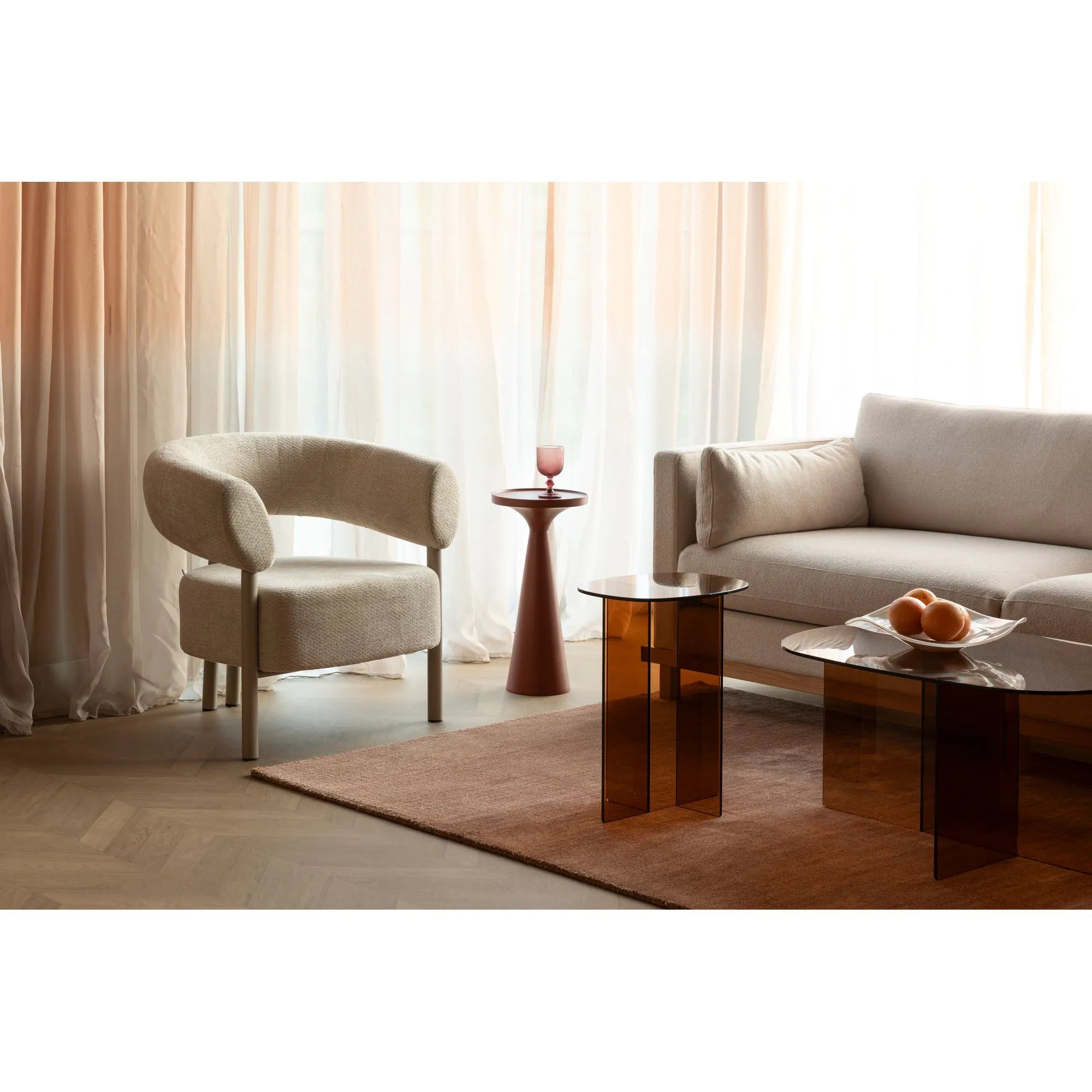 LINEA Side Table with Brown Glass