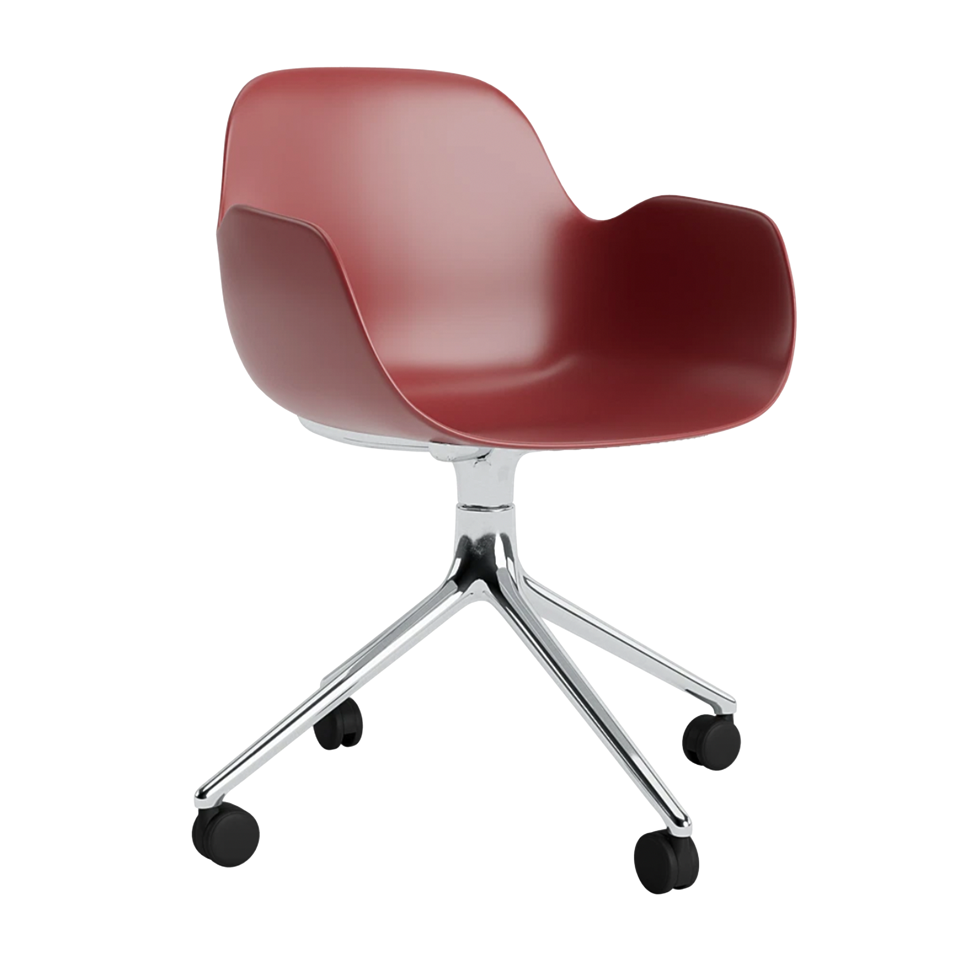 Office chair with 4W burgundy forms with an aluminum base