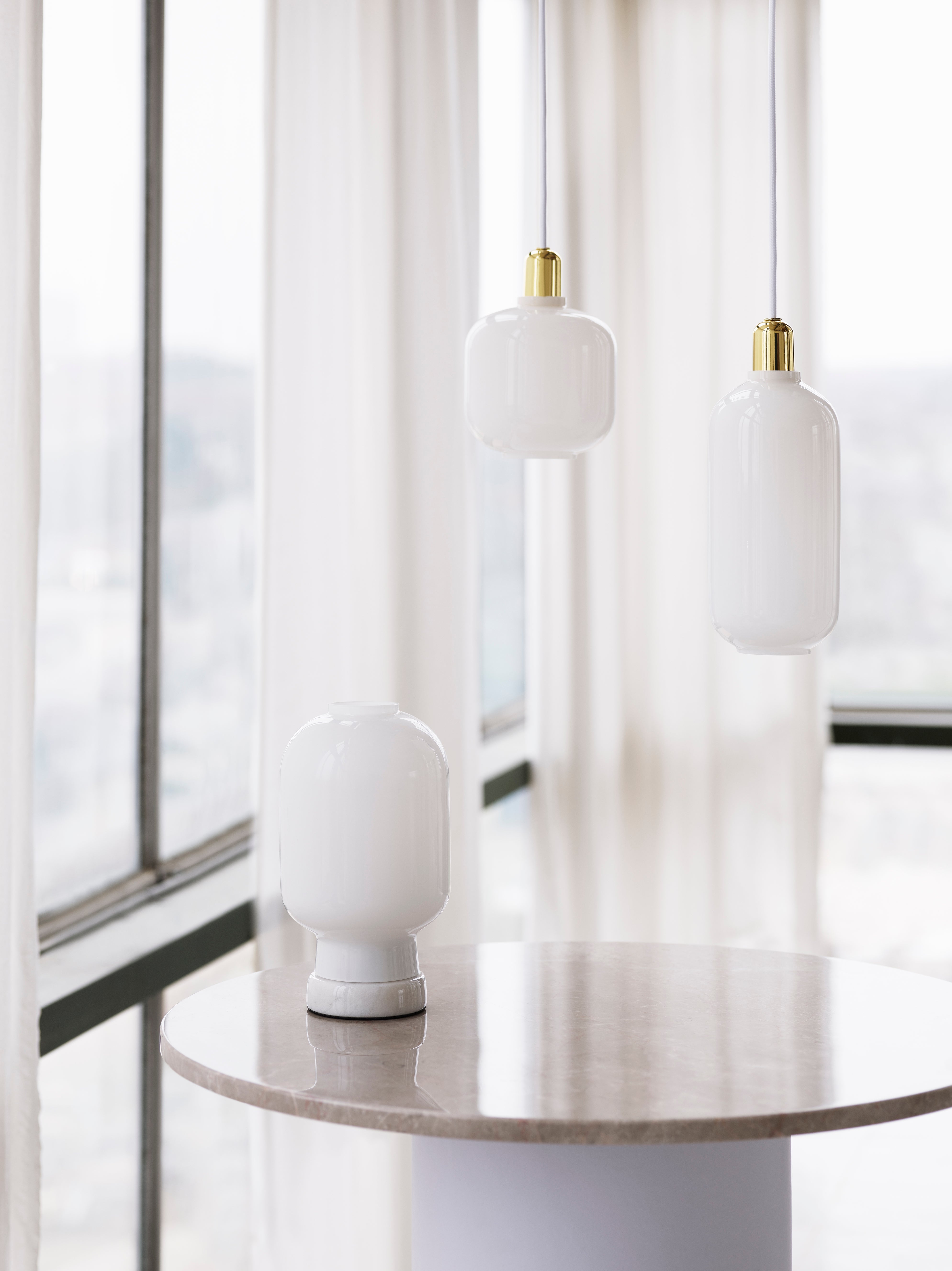 AMP LARGE pendant lamp white glass with gold finish