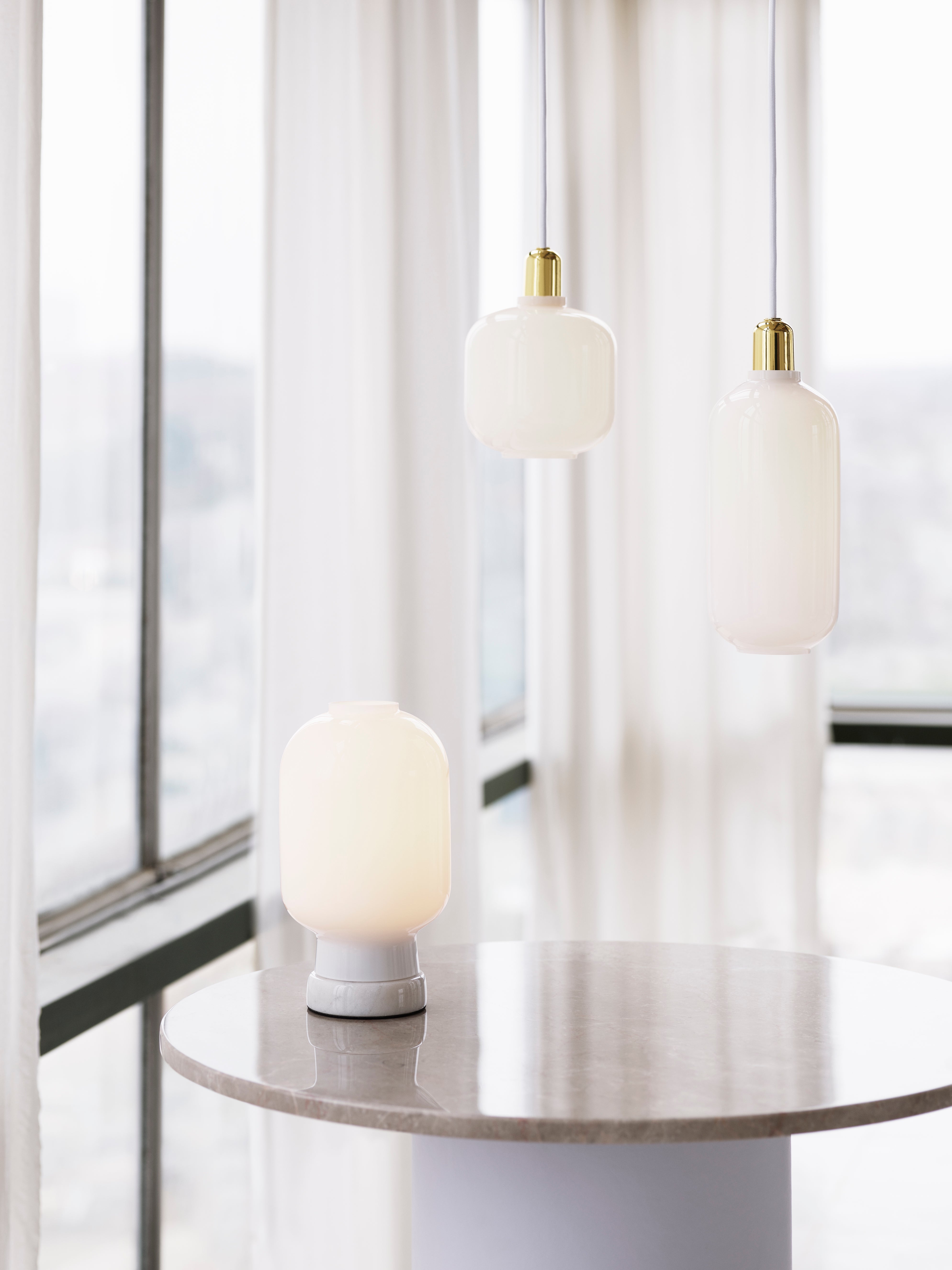 AMP pendant lamp with white glass and gold finish