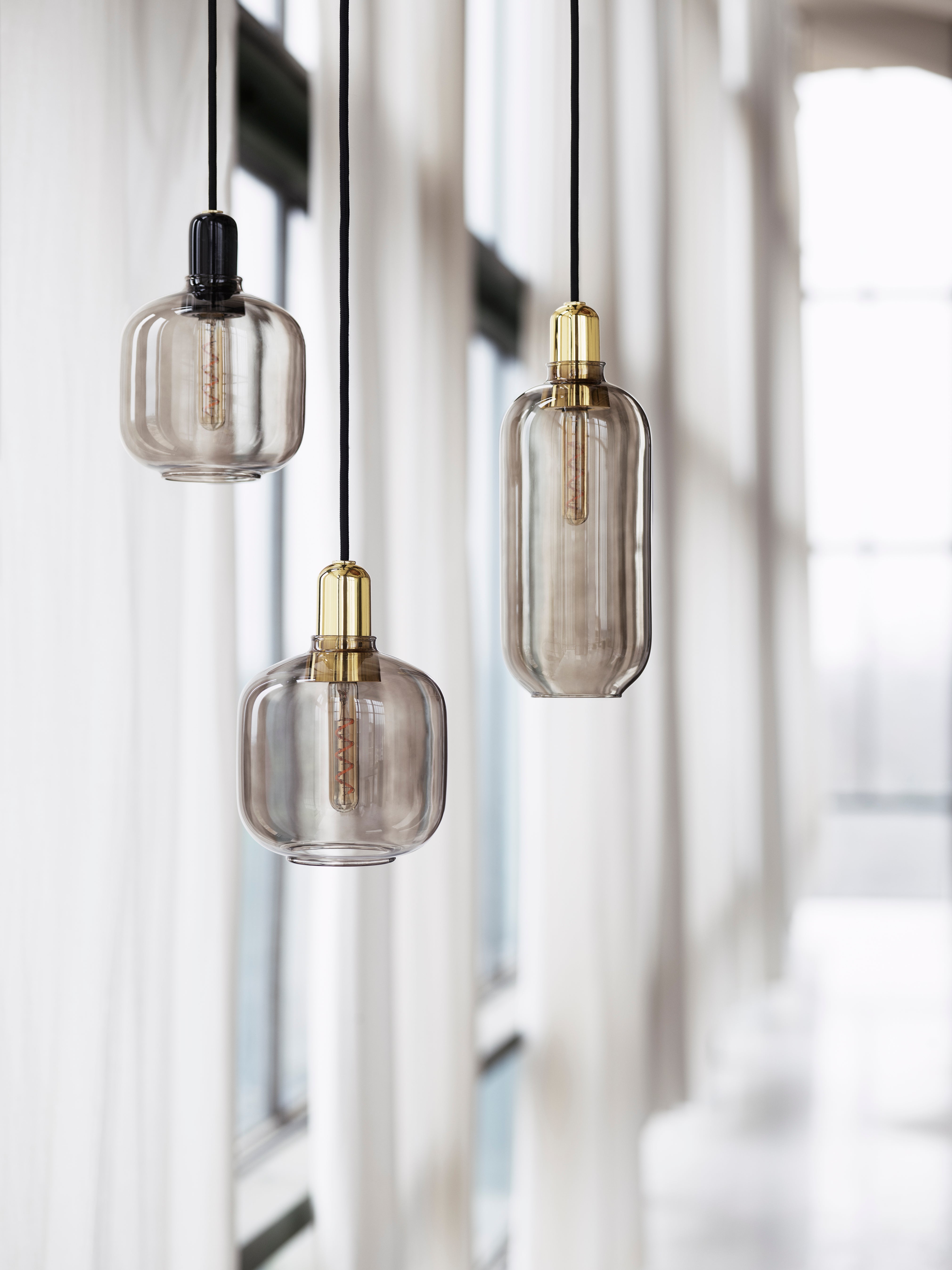 AMP LARGE pendant lamp in smoked glass with a gold finish