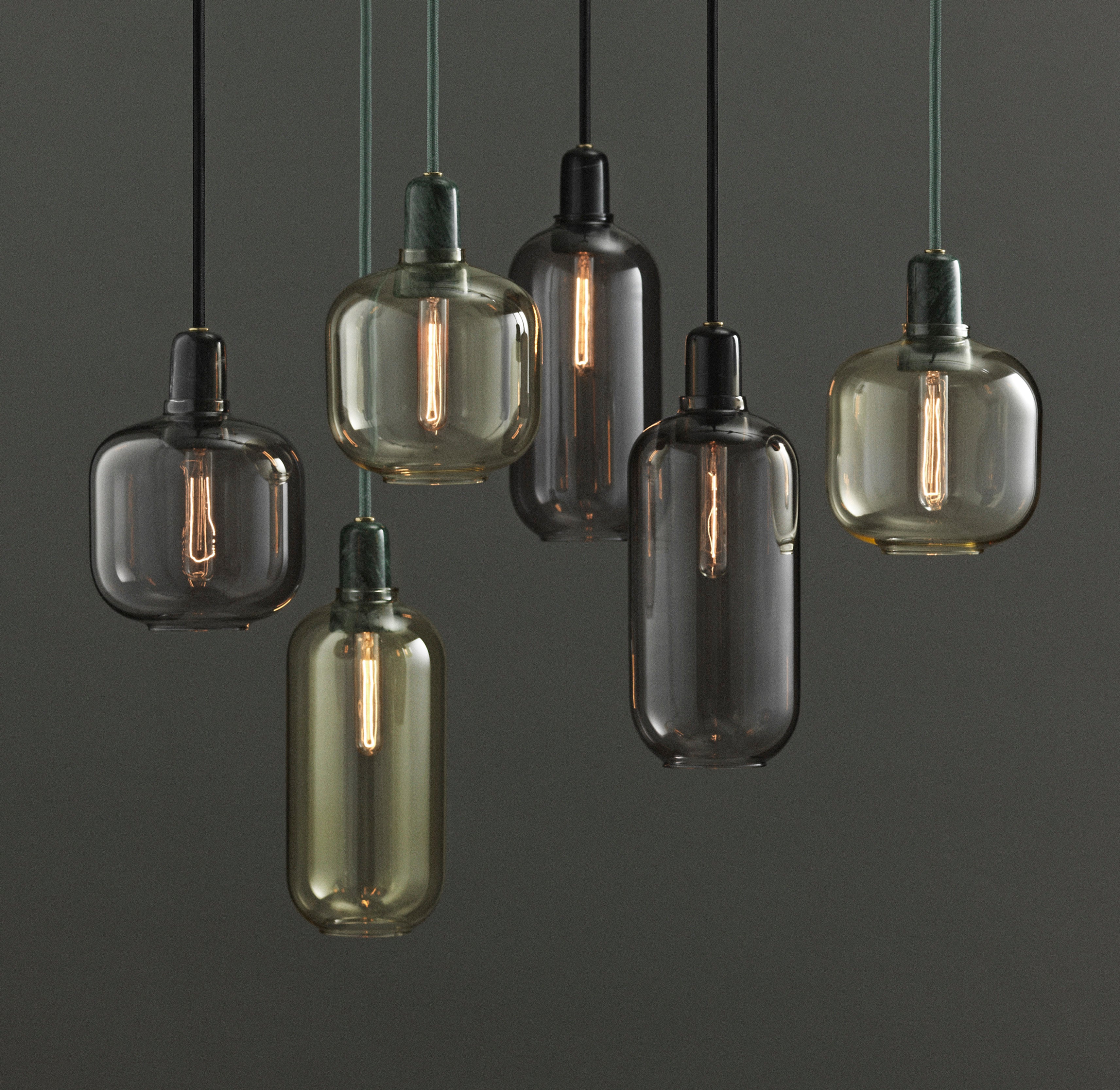 AMP LARGE pendant lamp with smoked glass and black marble