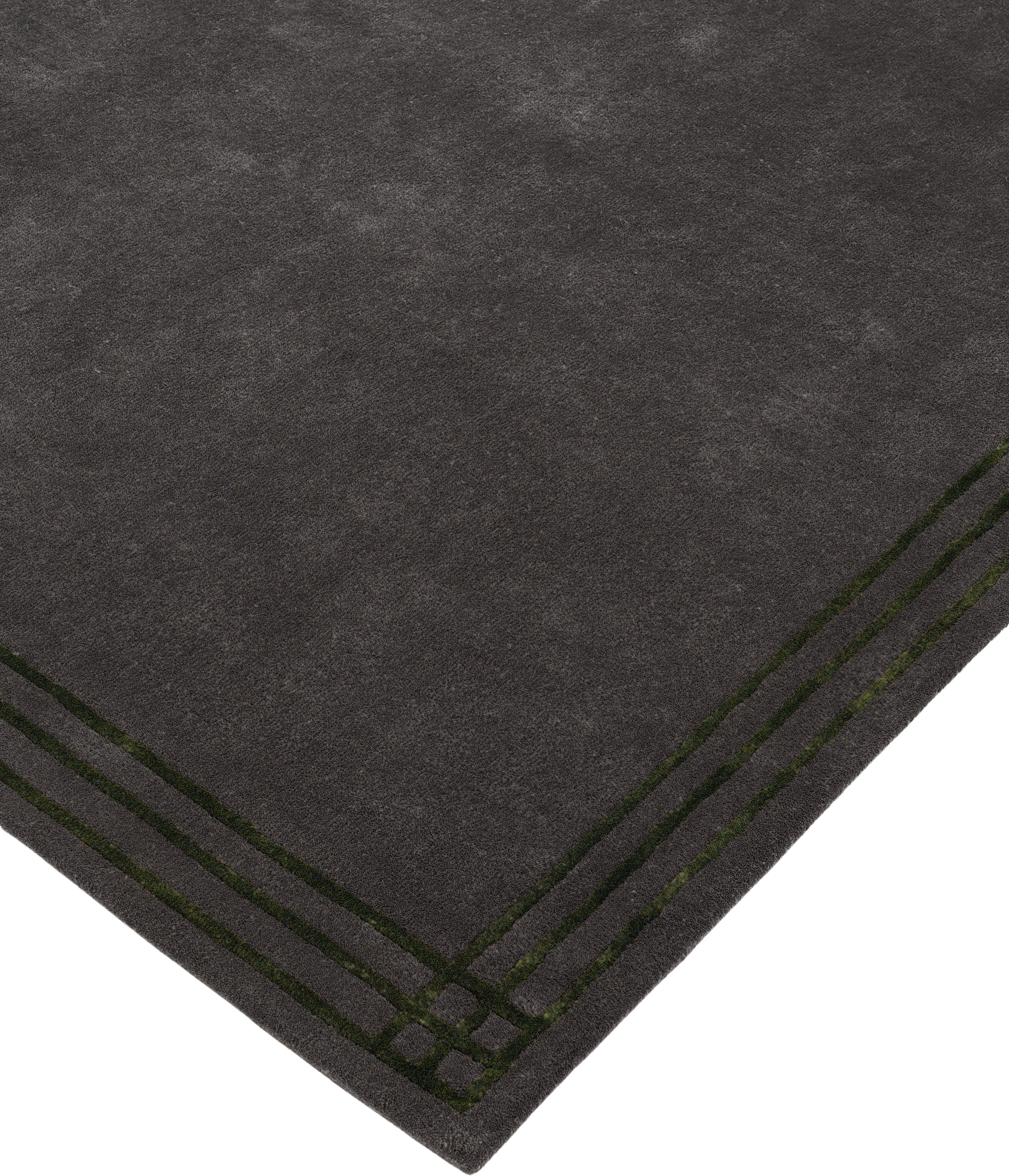 Graphite LINEA rug with dark green lines [Amelia]