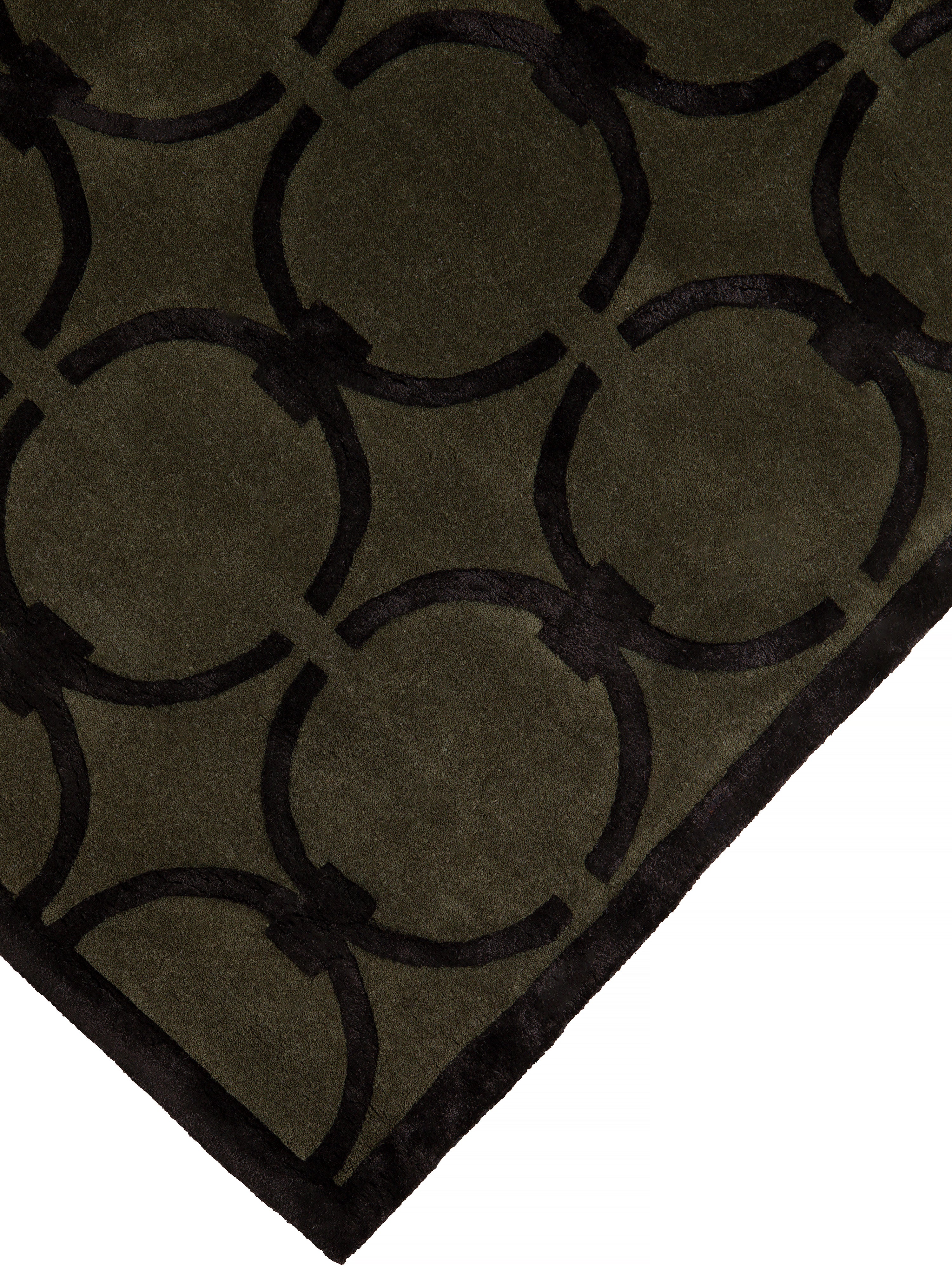 Teppich GLAM dunkelgrün mit schwarzem geometrischem Muster [Amelia]