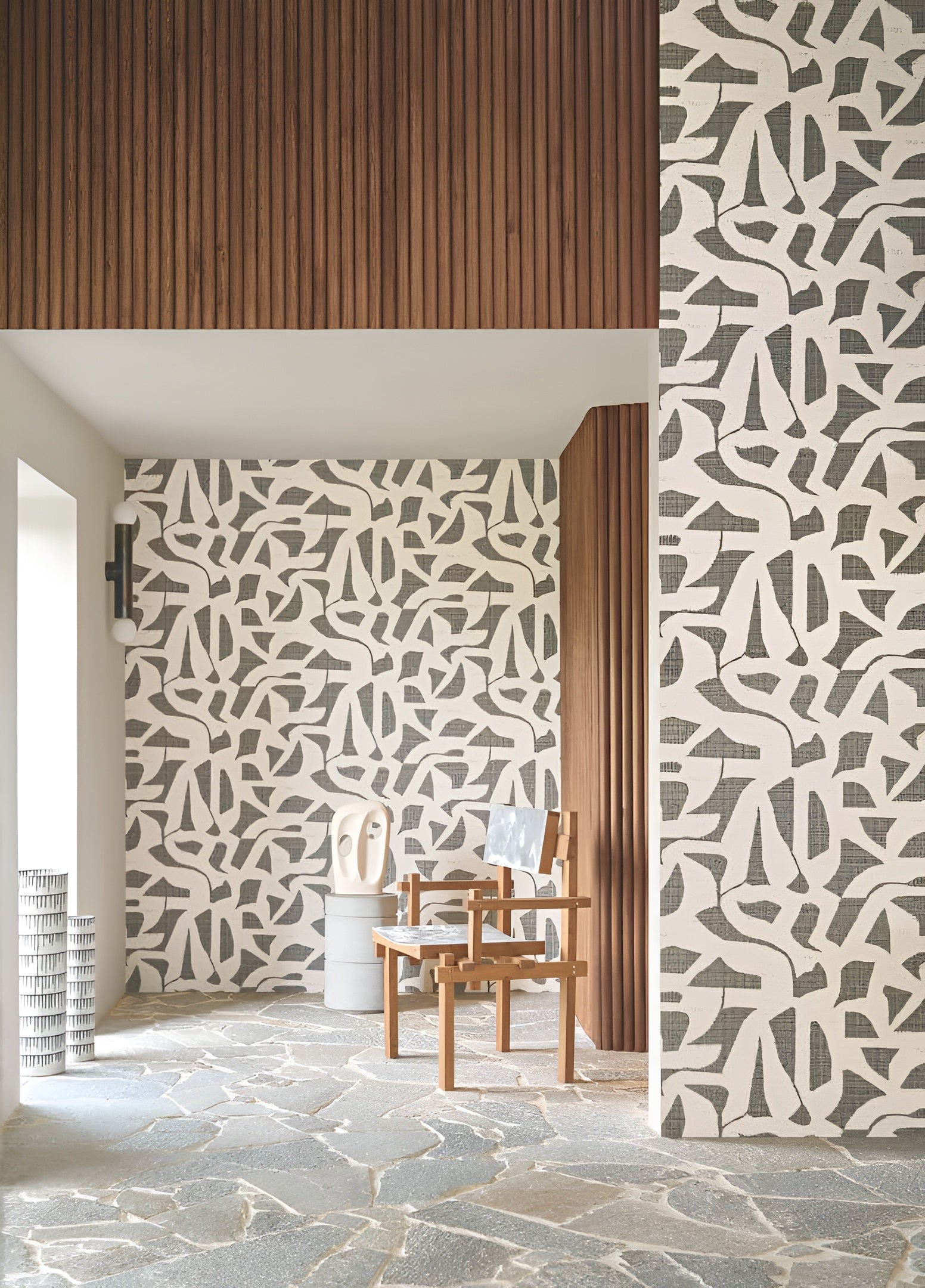 Structural wallpaper imitating fabric with abstract pattern CANA - PAILLE dark beige