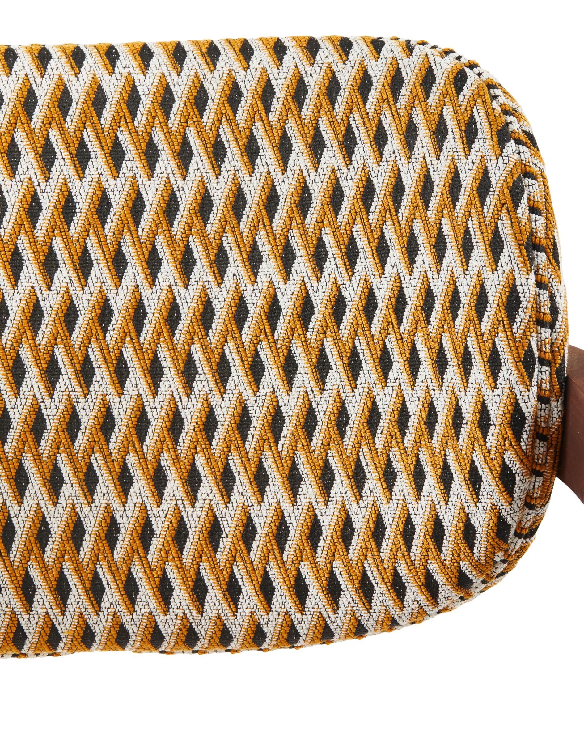 HENRY Armchair in Orchid with Geometric Pattern and Wooden Base