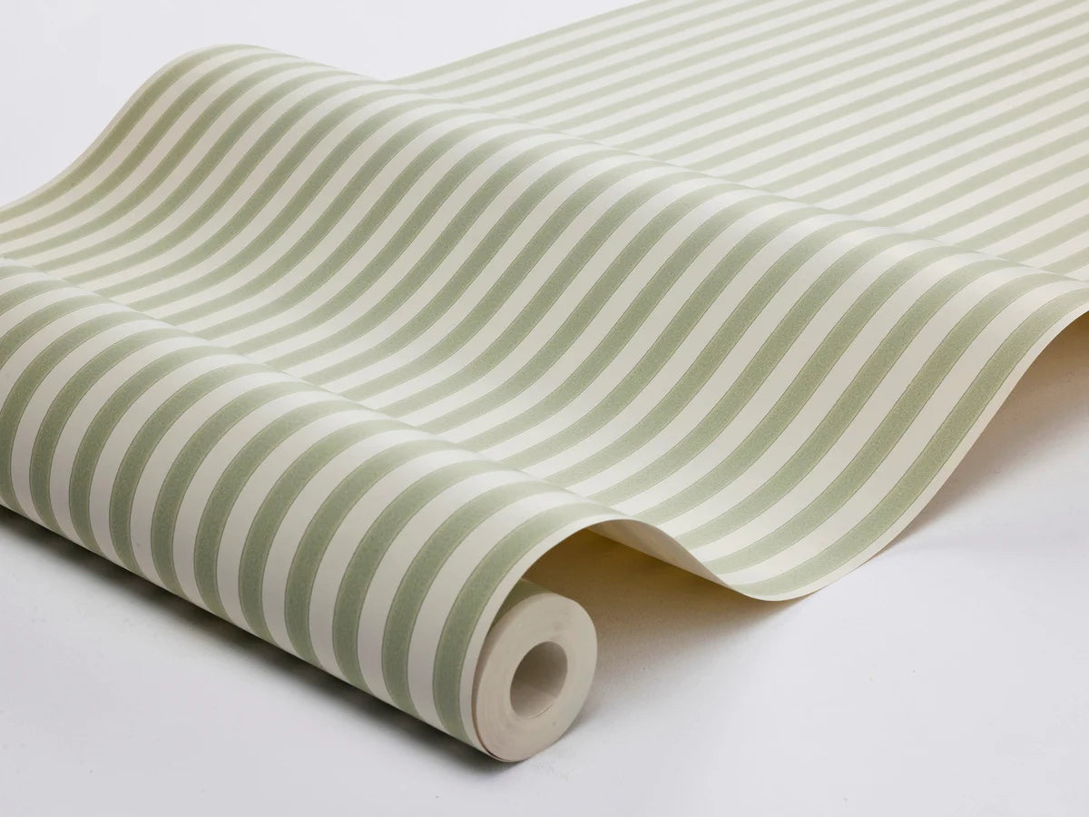 MÖLLE STRIPE Green and Beige Striped Wallpaper