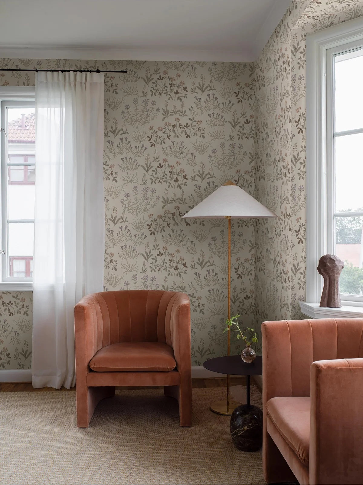 NORAS ANG Beige Floral Plant Motif Wallpaper with Brown