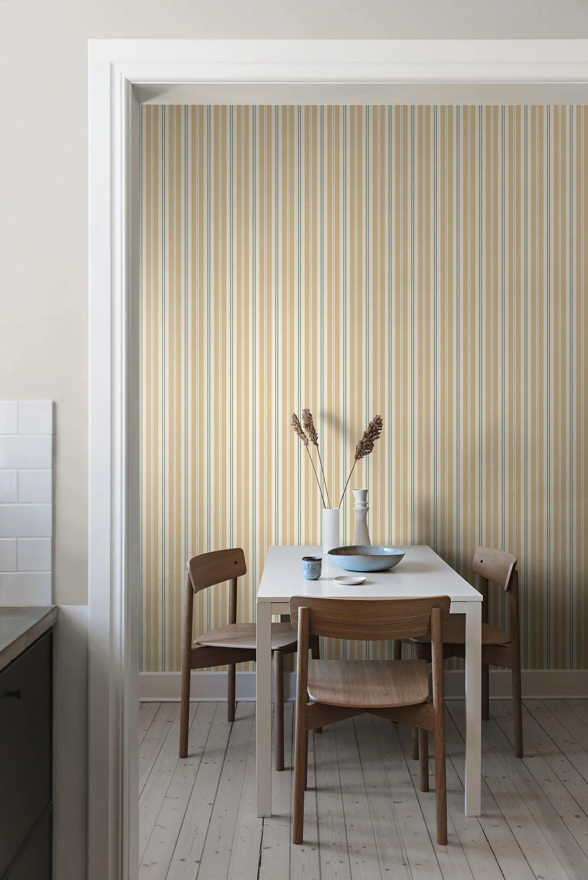 HEDDA Yellow and White Striped Wallpaper