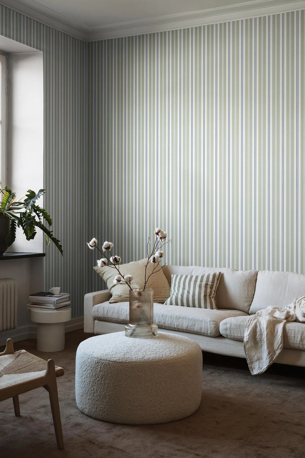 HEDDA Gray and White Striped Wallpaper