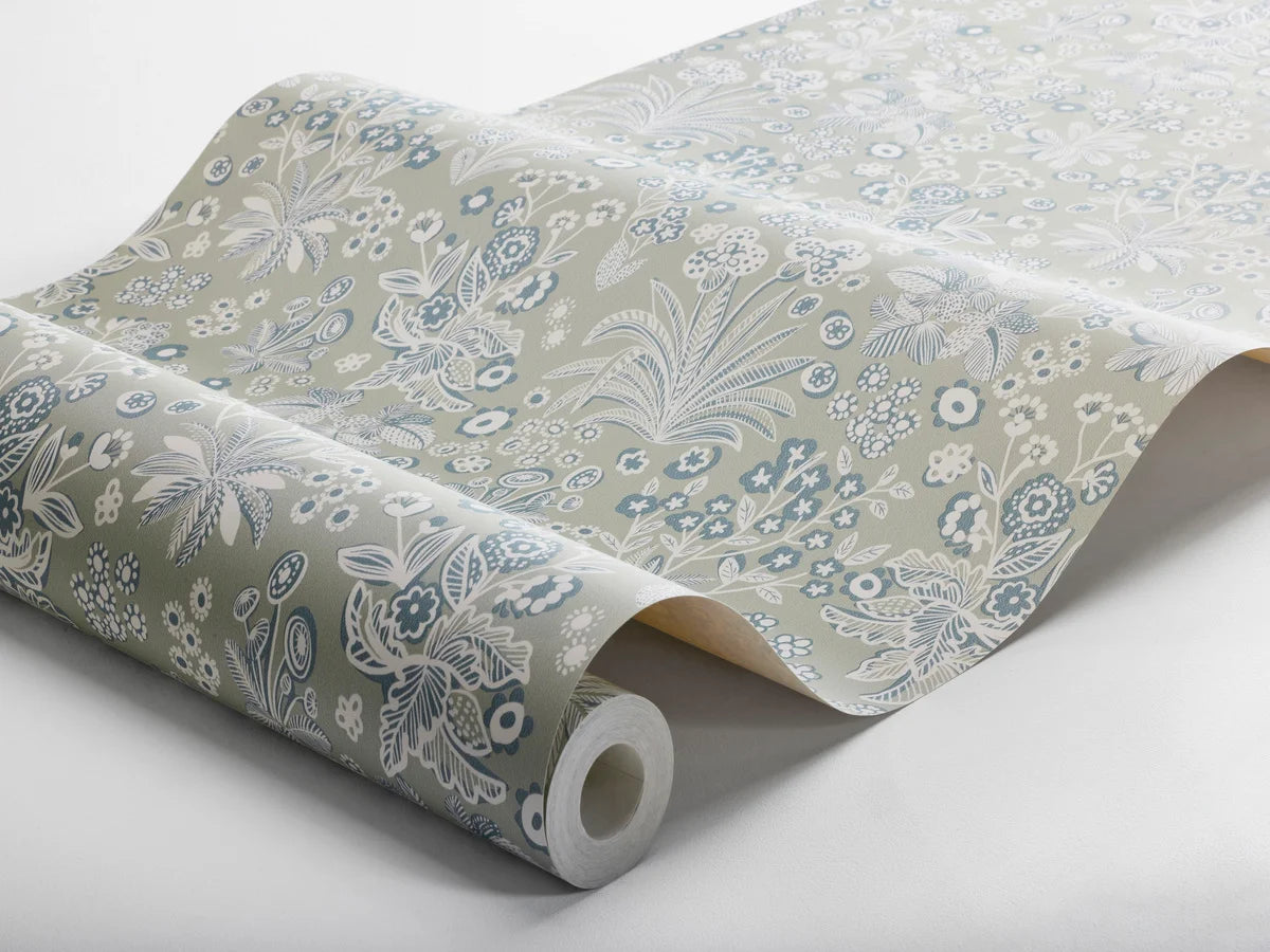 TUVA Khaki Floral Pattern Wallpaper with Cream
