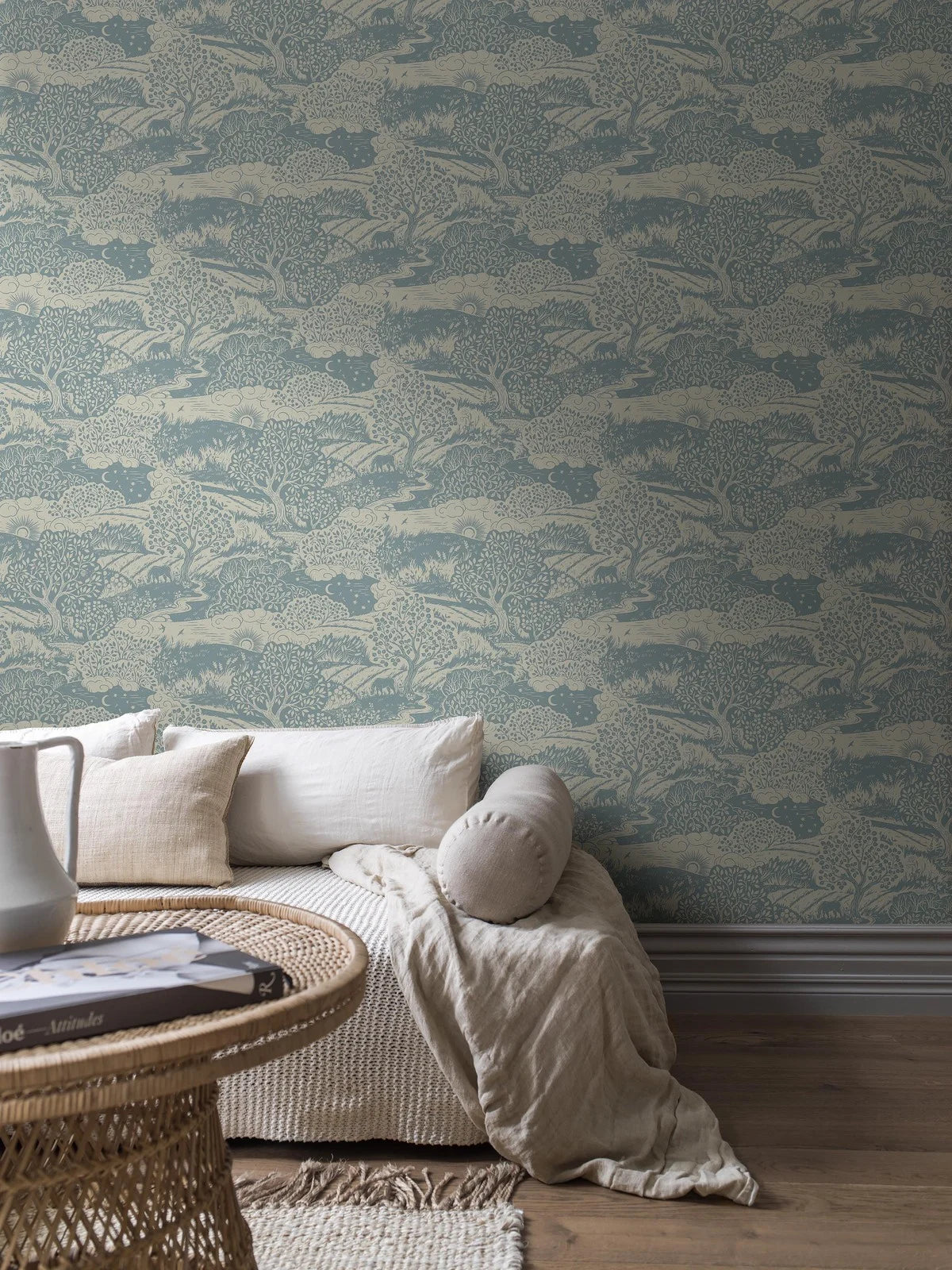 Children's wallpaper with SOLANGEN landscape in blue and beige