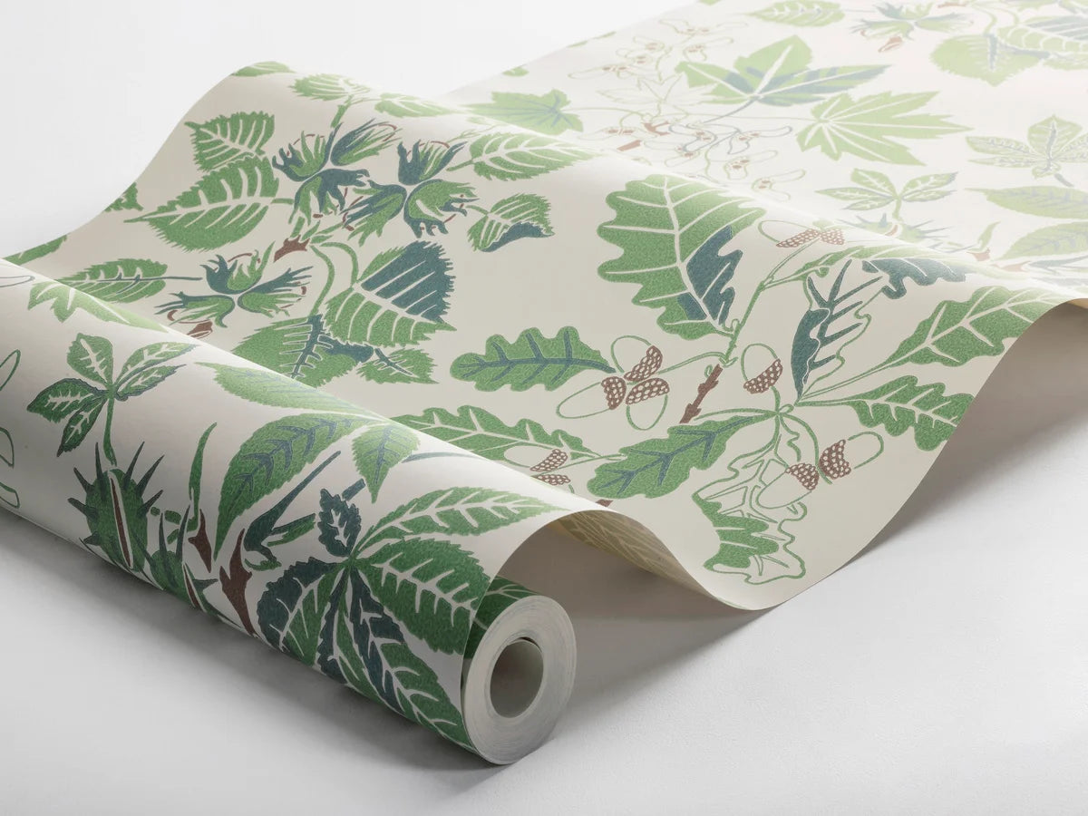 Cream and Green Leaf Patterned Wallpaper ARBORETUM