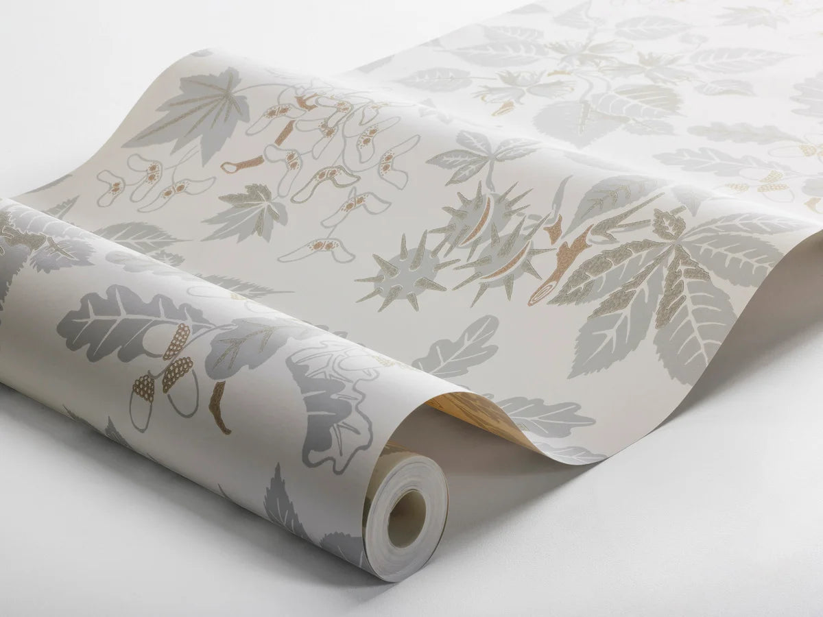 Cream floral leaf wallpaper ARBORETUM with gray