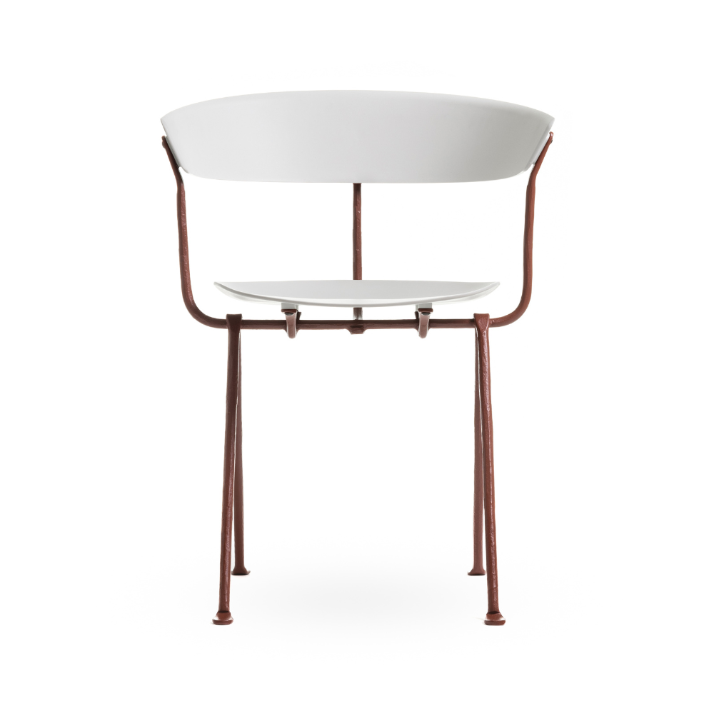 OFFICINA chair with a brown base and a white seat