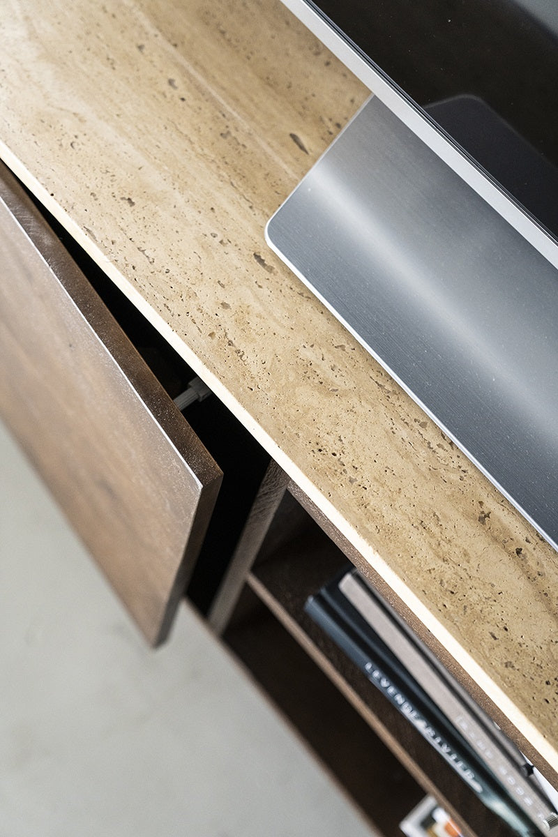 RTV Cabinet LIO brown mango wood with travertine