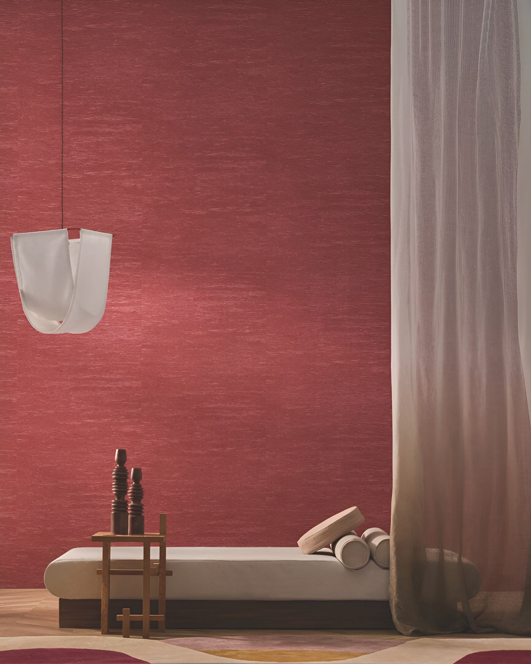 Structural wallpaper imitating jacquard fabric TATAMI - GARNET burgundy-red