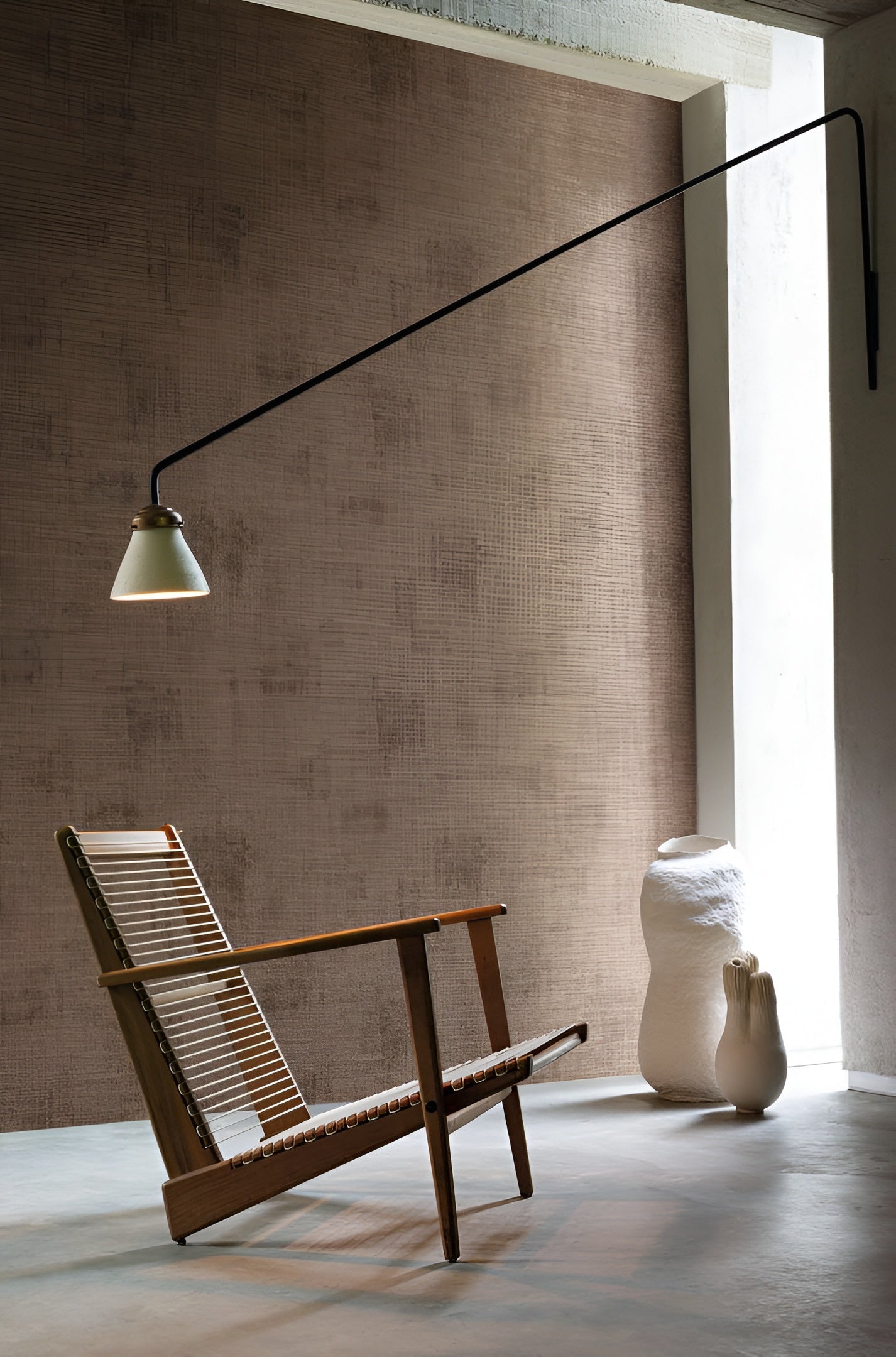 Textile wallpaper with a structural canvas imitation ORCADE - TAUPE taupe