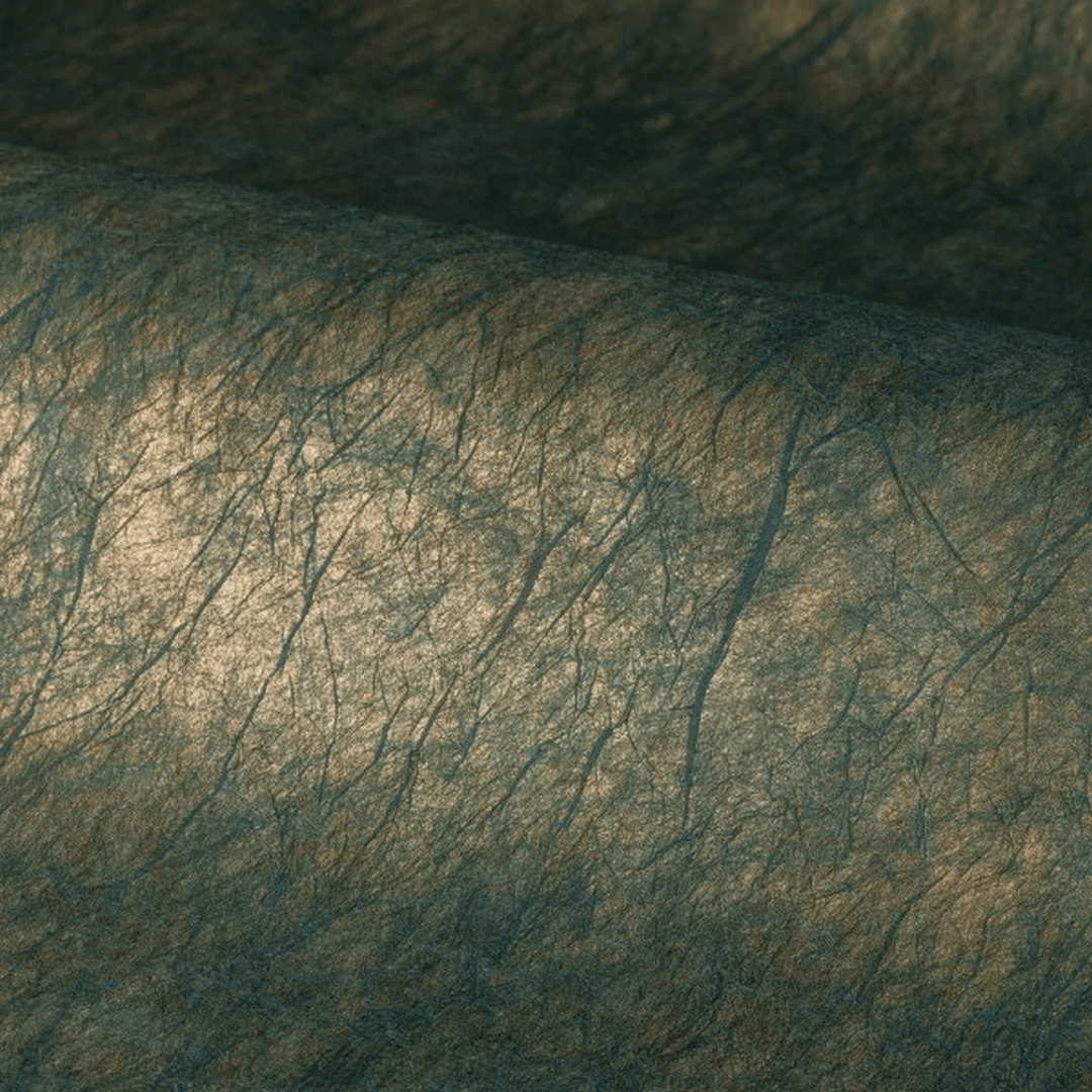 Strukturierte textile Tapete mit metallischem Glanz und Falten OXEA - TOPAZE grün mit Gold