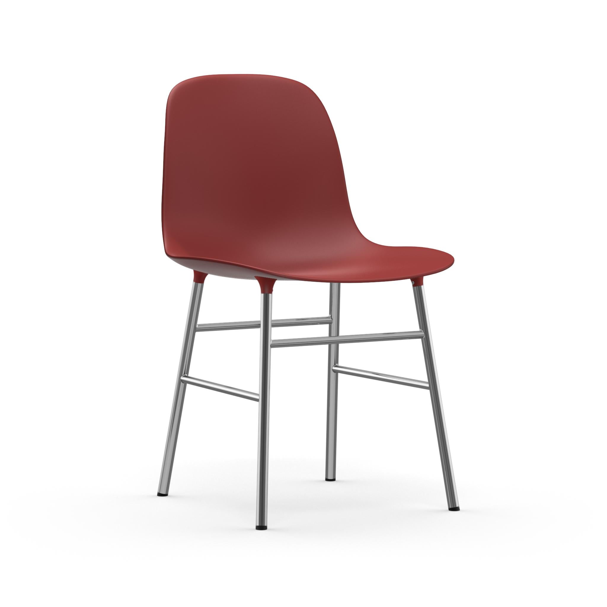 Chair of burgundy forms with a chrome base