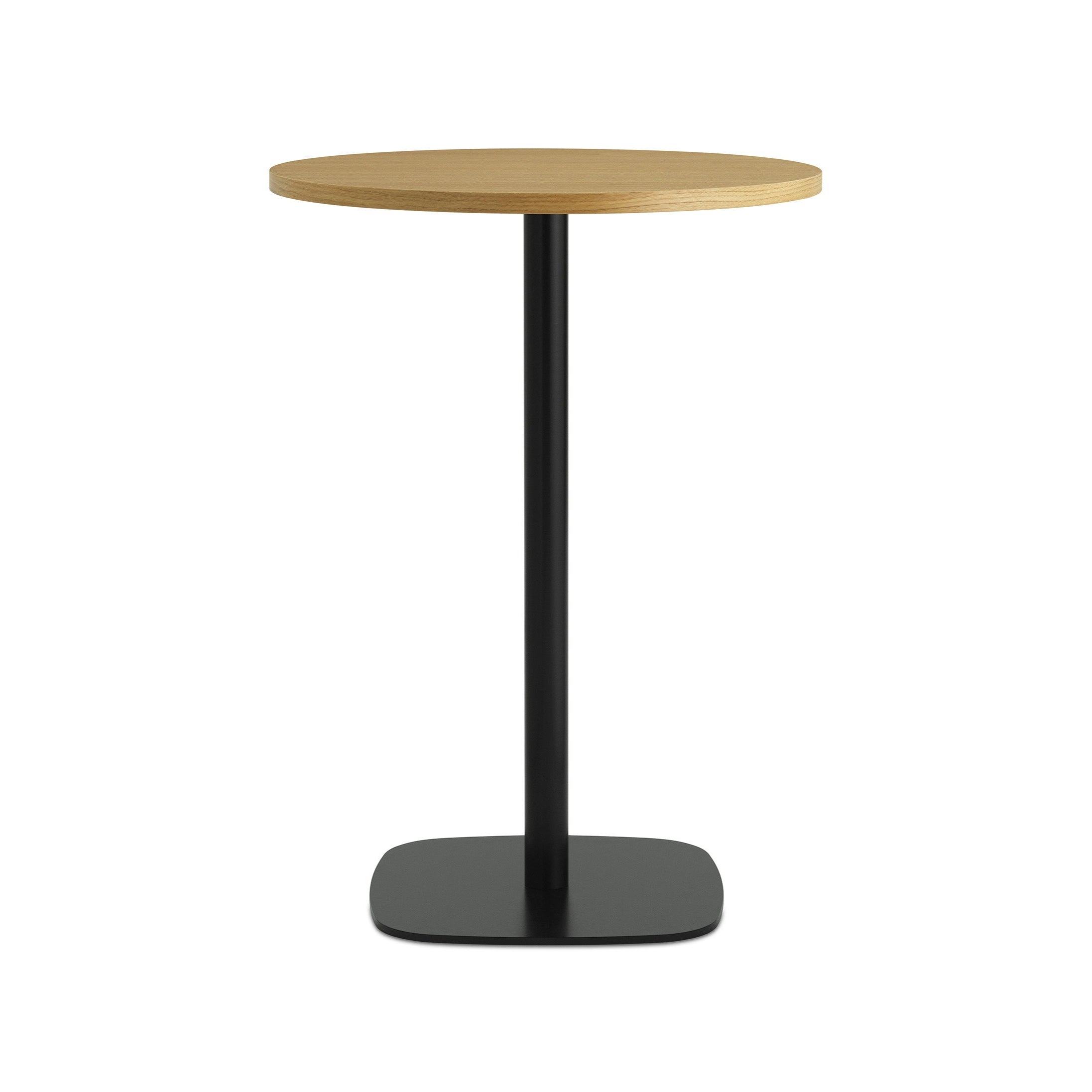 Round cafe table forms wooden top with a black base