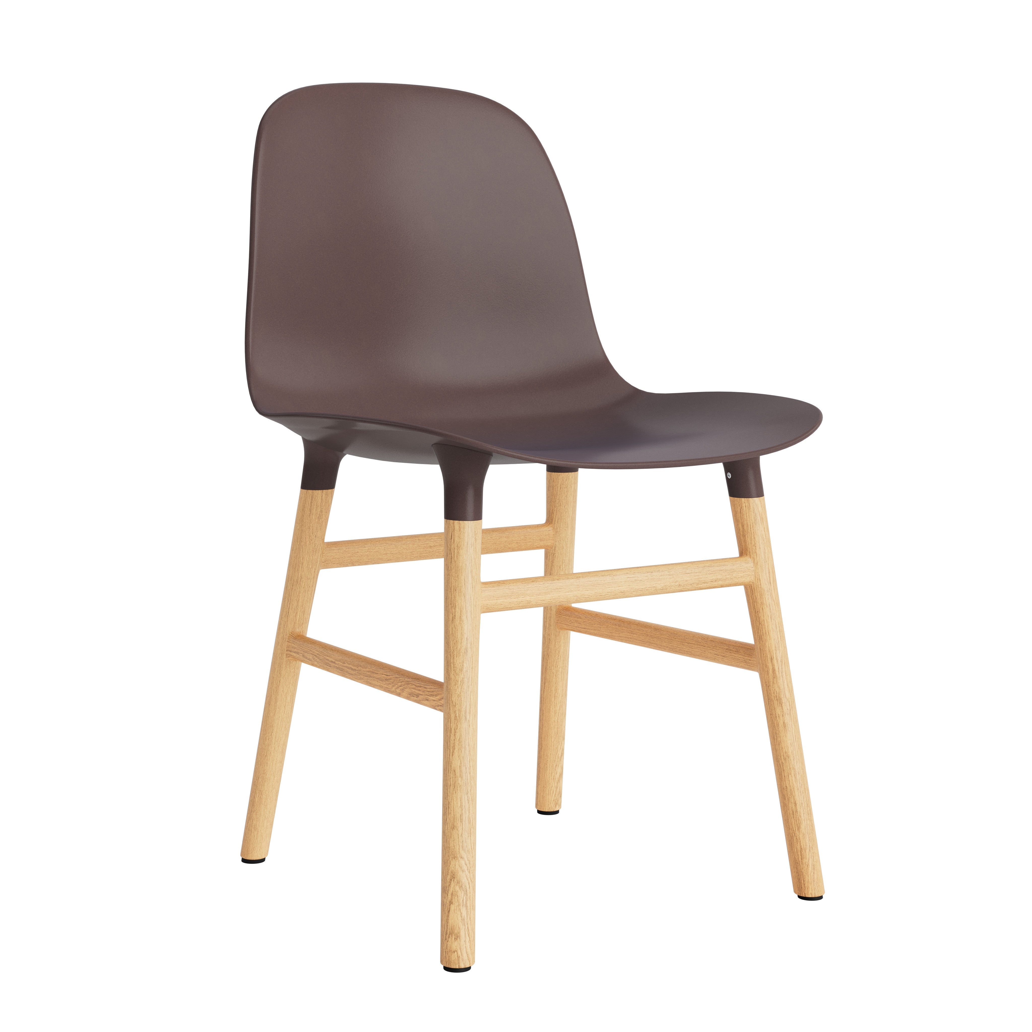 A chair of brown forms with an oak base