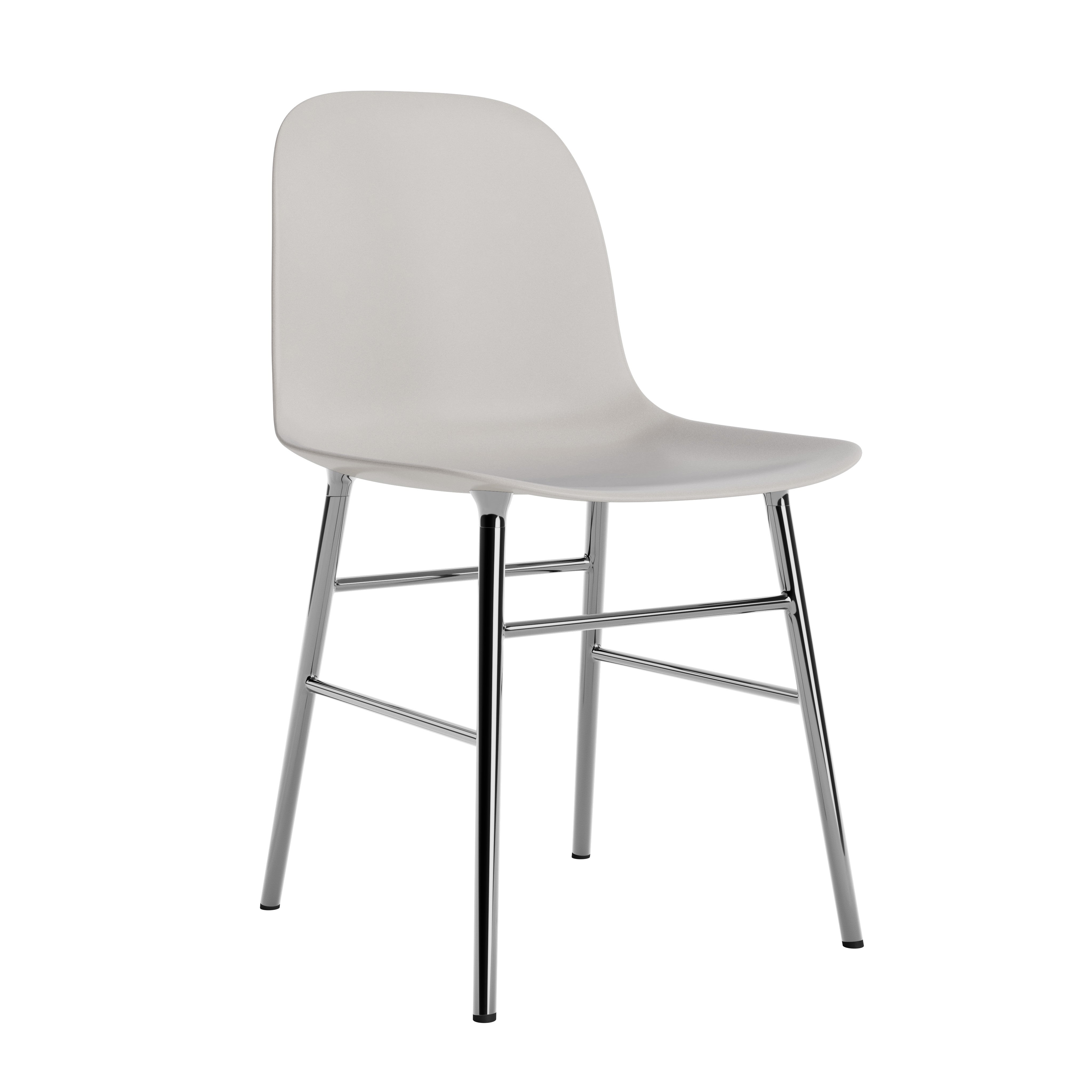 A chair of forms warm gray with a chrome base