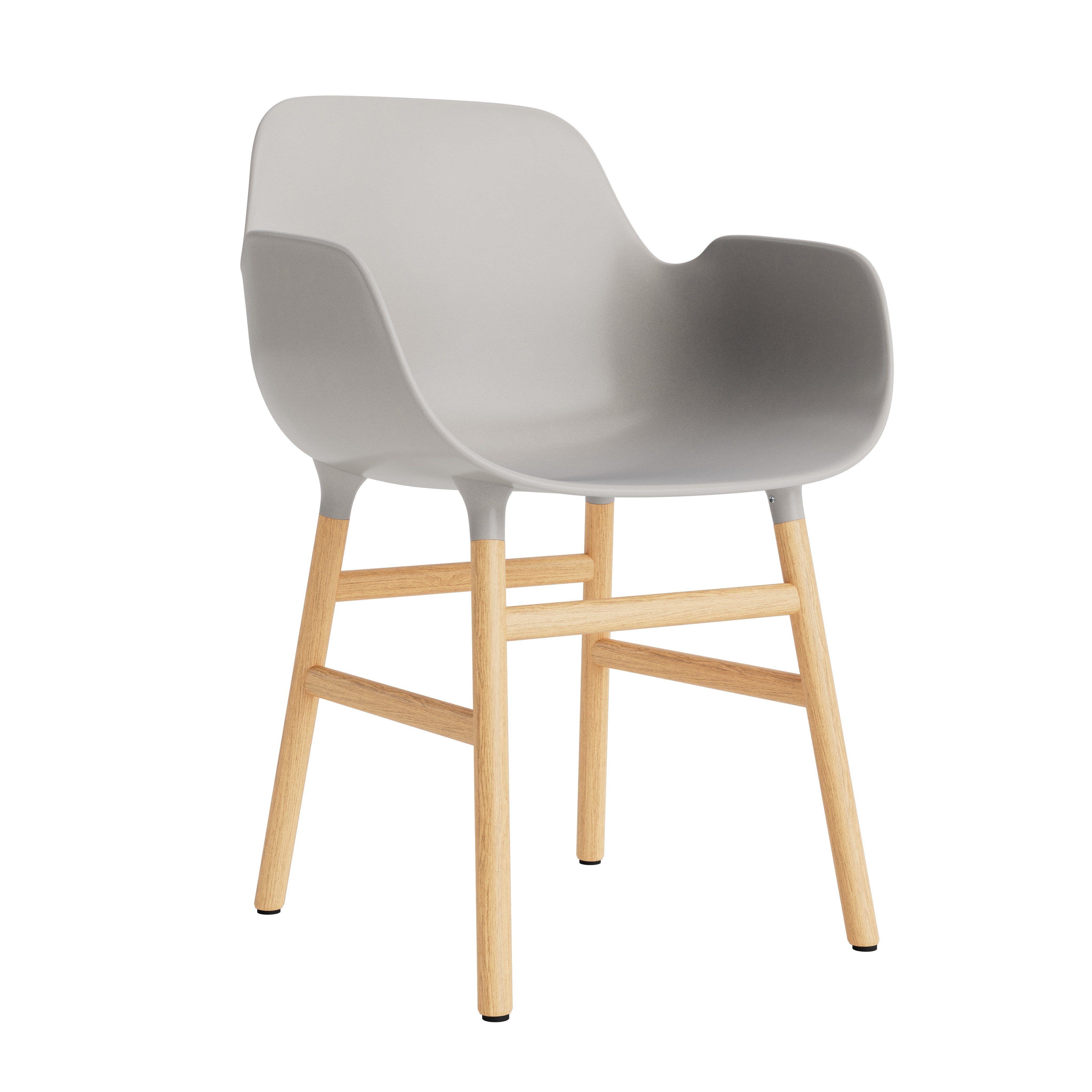Chair with armrests of forms warm gray with an oak base