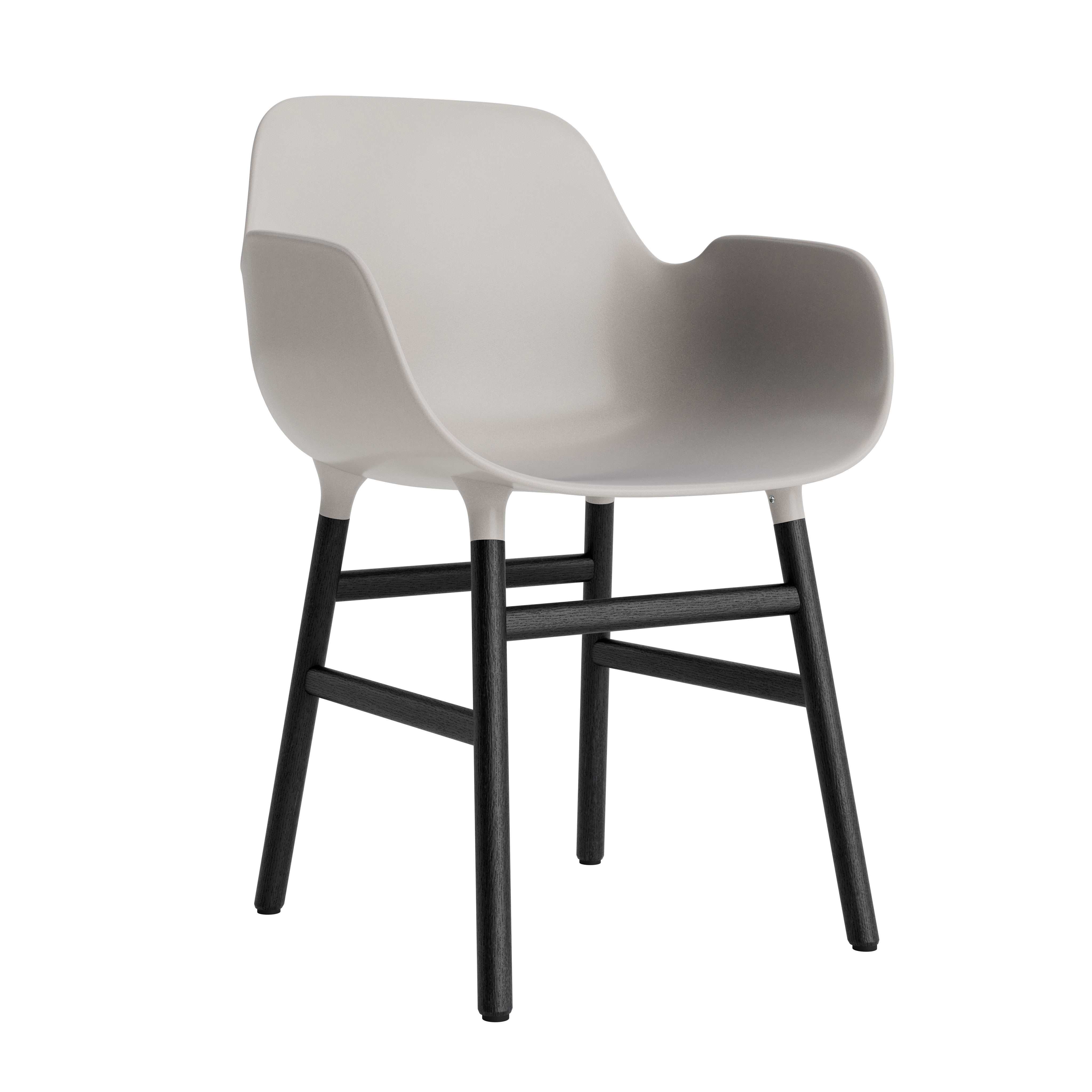 Chair with armrests of forms warm gray with a black oak base
