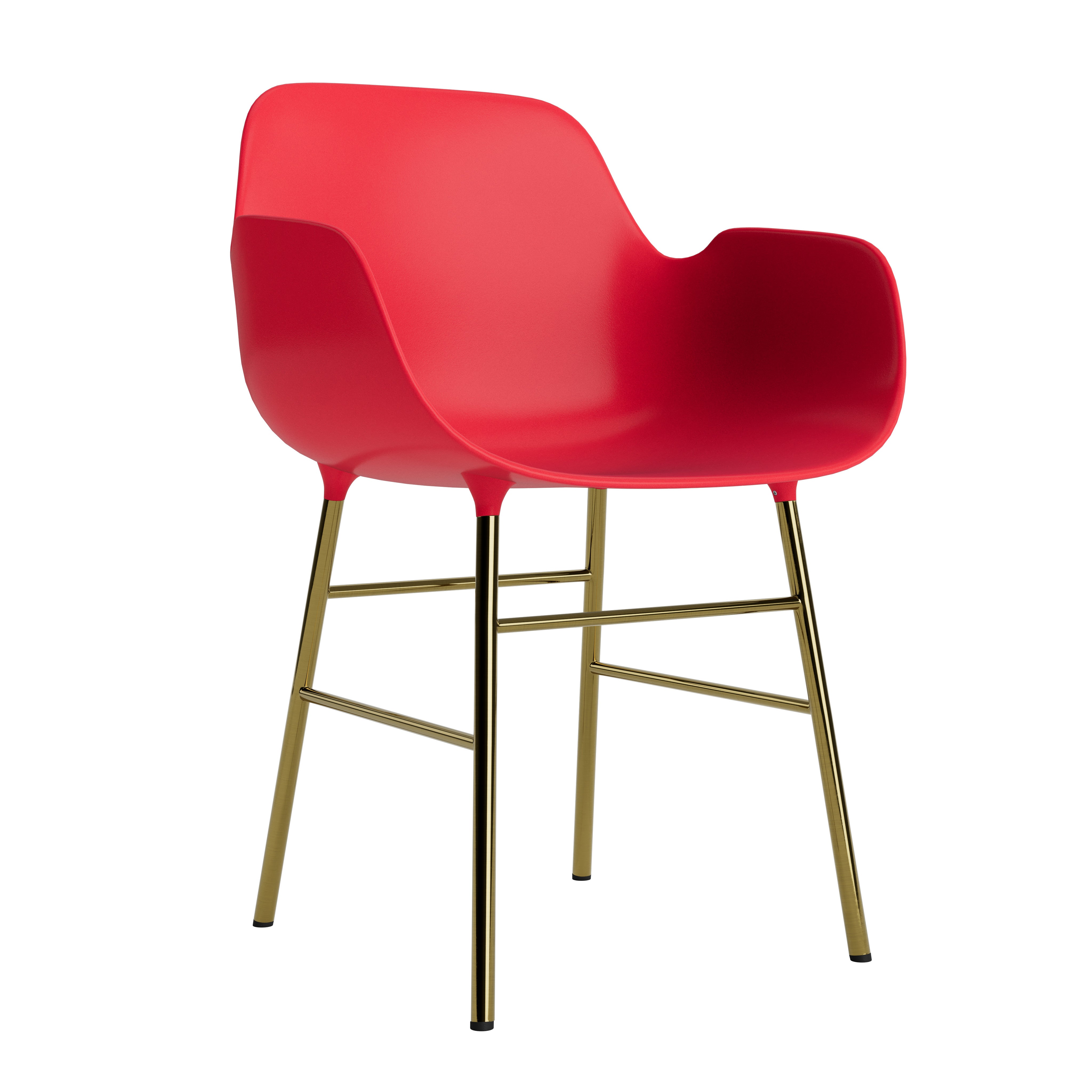 Chair with armrests red forms with a golden base