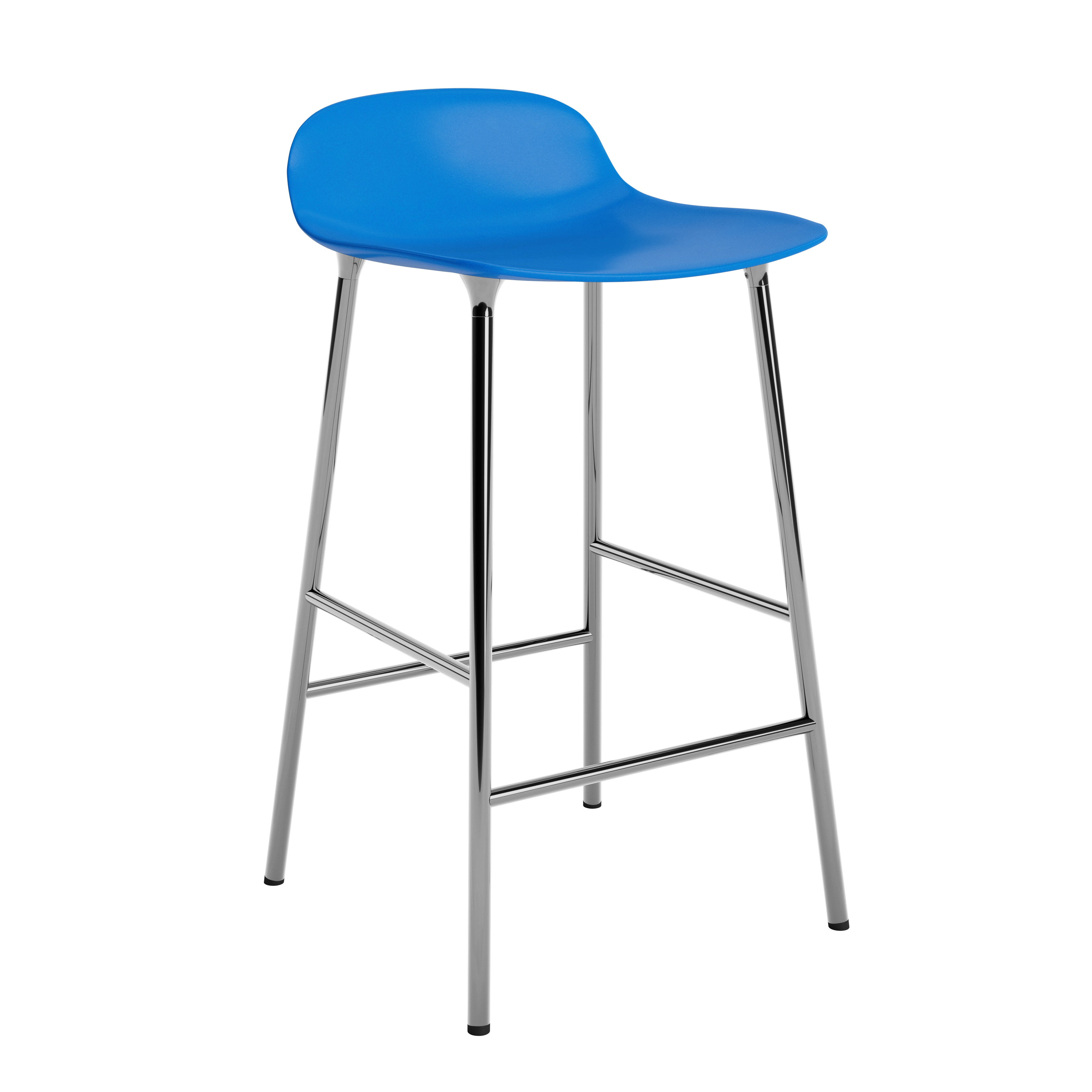 Blue Hocker Form with a chrome base