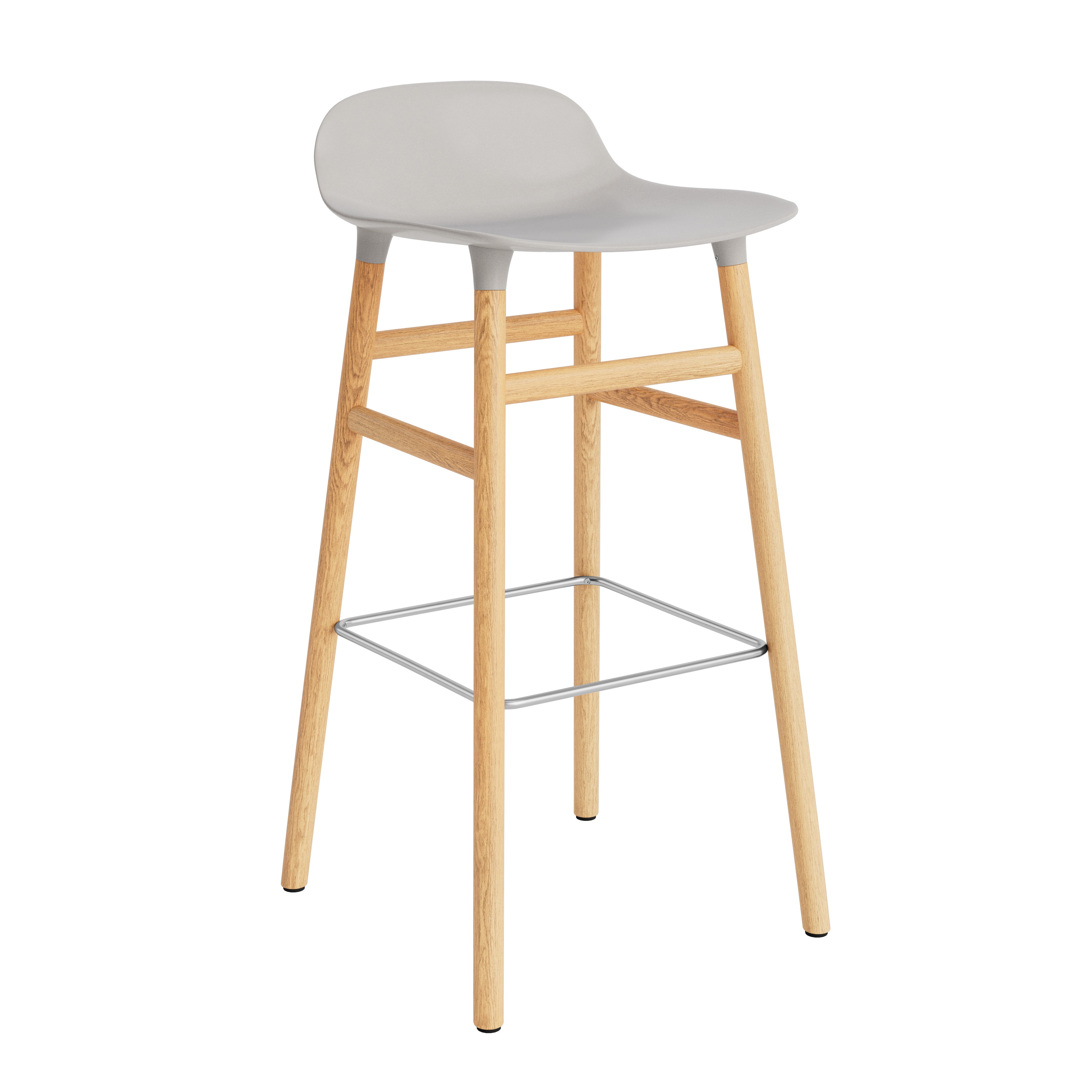 Hocker forms warm gray with an oak base