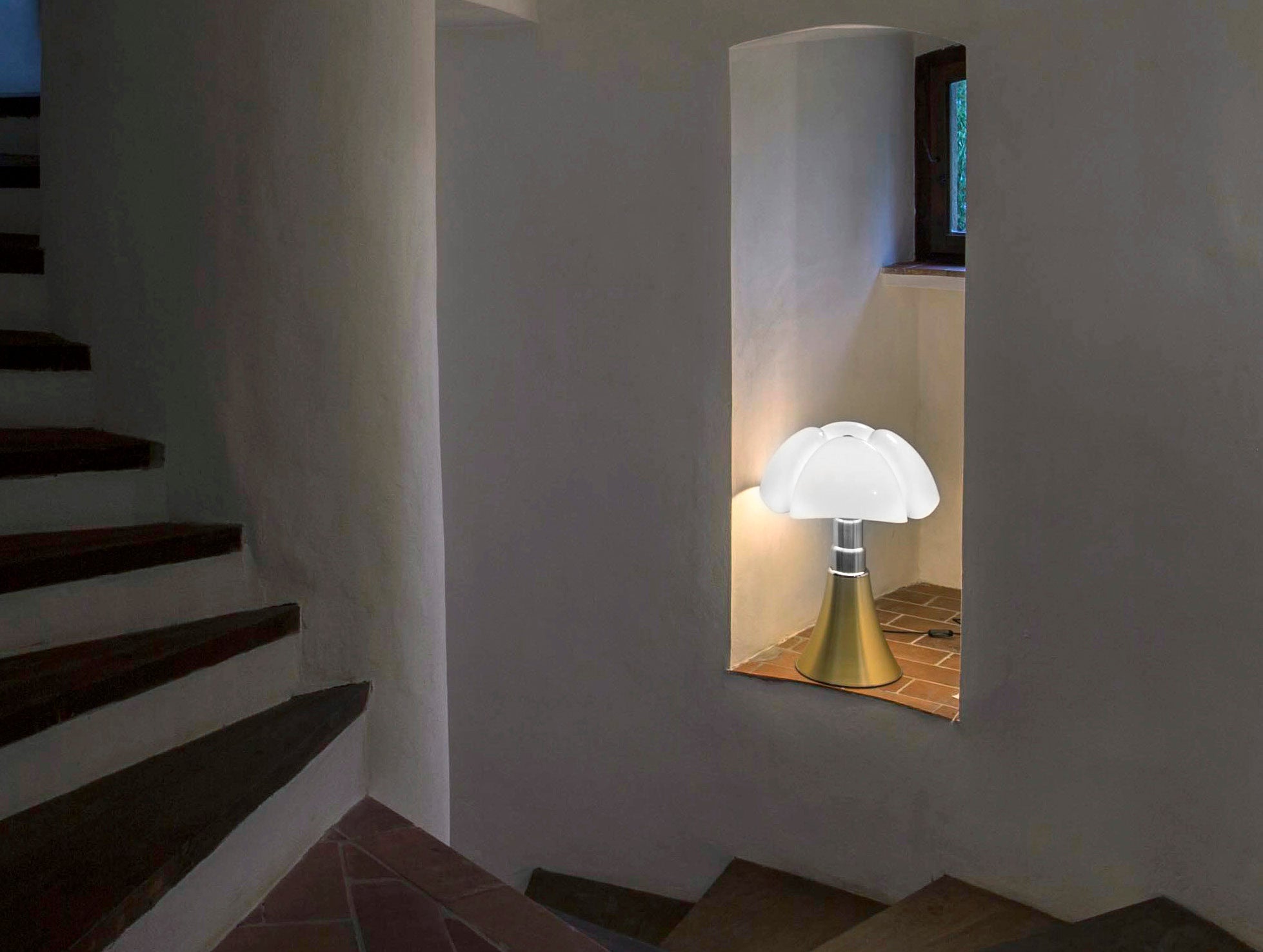 PIPISTRELLO Table Lamp with Opal Shade and Brass Base