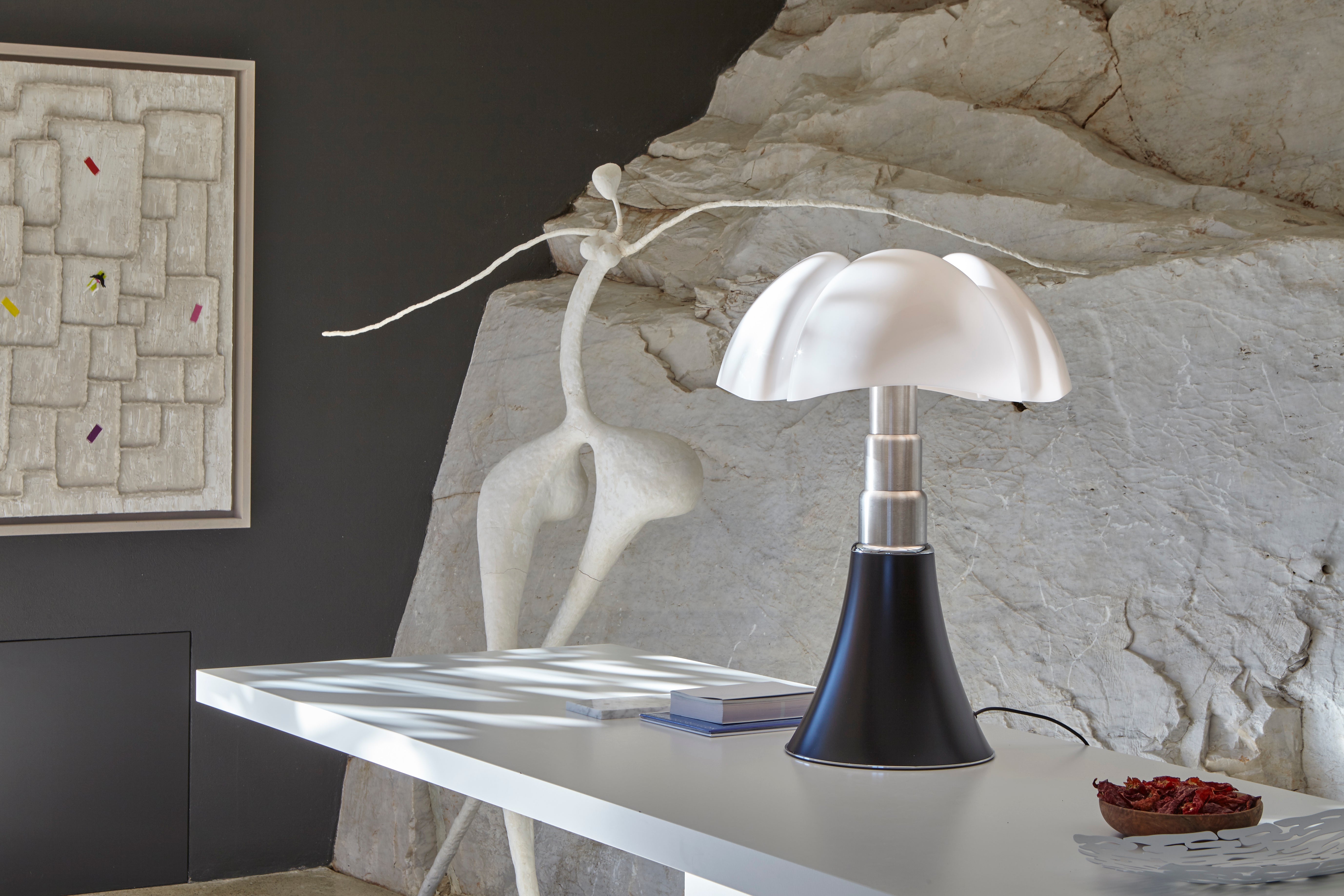 PIPISTRELLO Table Lamp with Opal Shade and Black Base