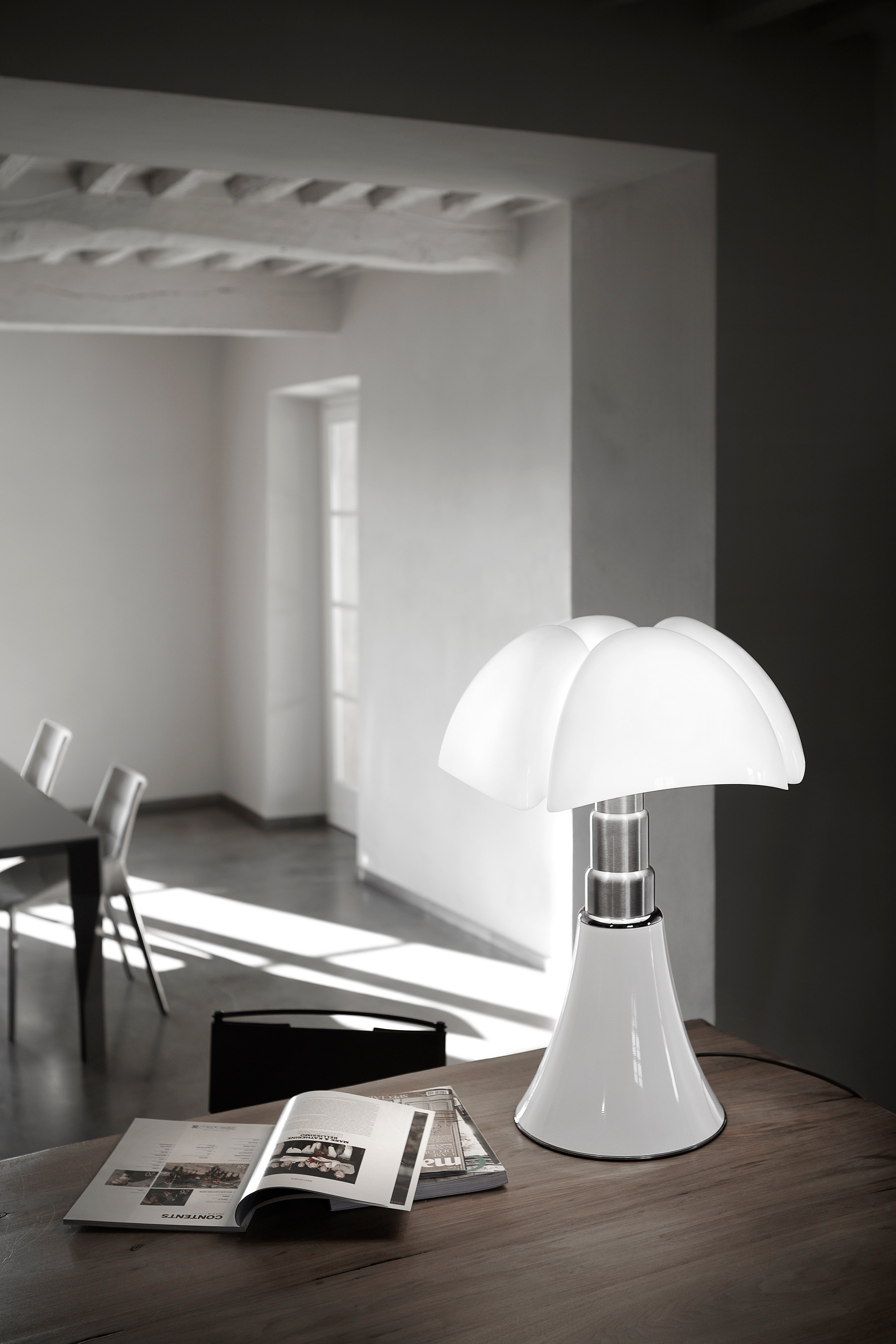 PIPISTRELLO Table Lamp with Opal Shade and White Base