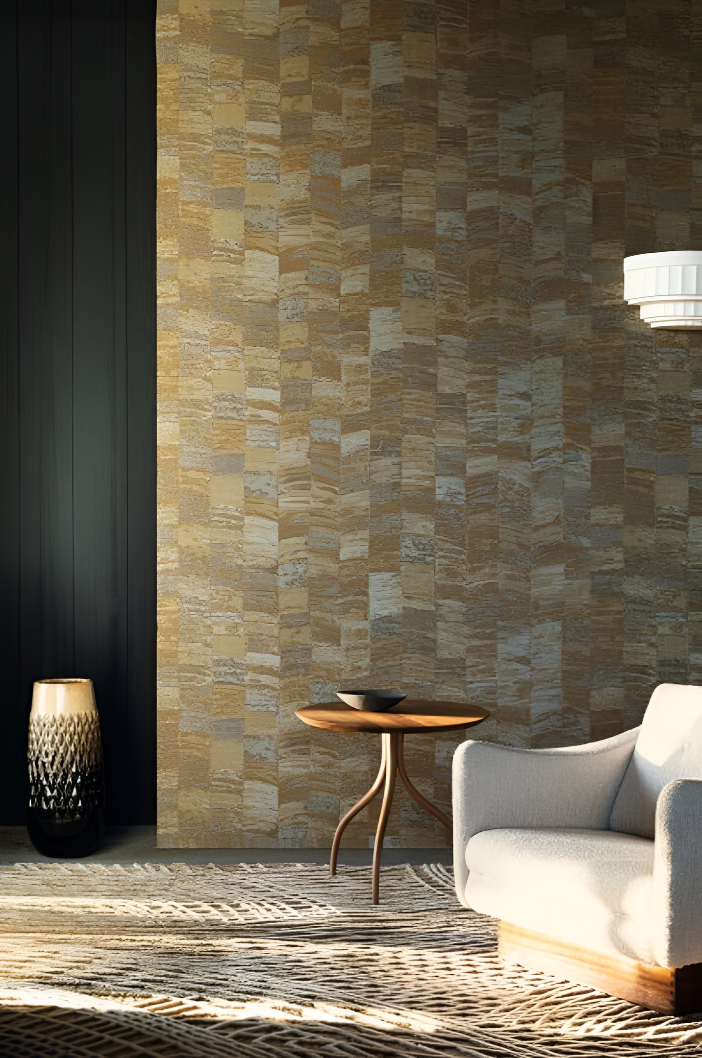 Textile wallpaper with a geometric pattern PUEBLOS - ACIER gray