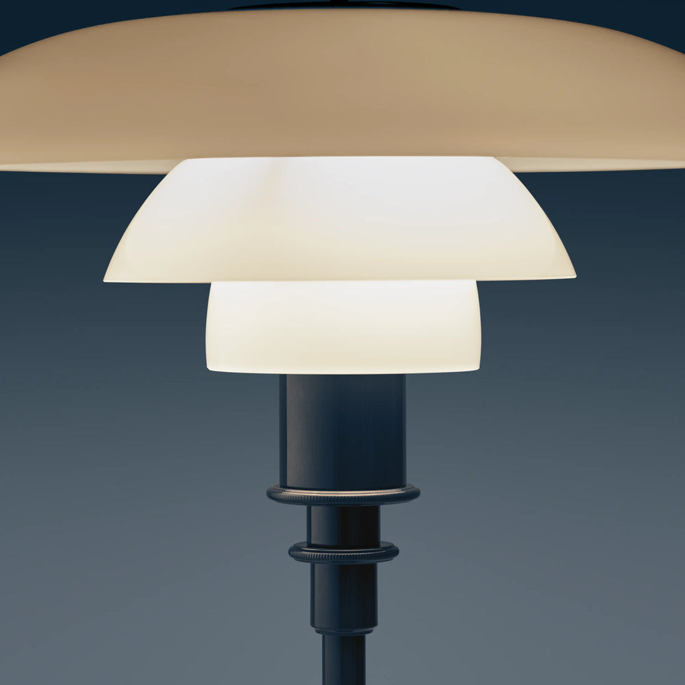 PH 2/1 table lamp in white with a navy blue base
